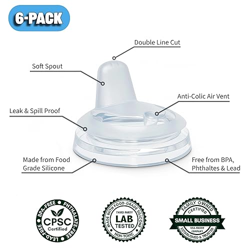 Miniatura 3 de Boquillas para sorber para Dr. Brown's Natural Flow Anti-Colic Options+ Biberones de cuello ancho y biberones de vidrio, 6 unidades, silicona de