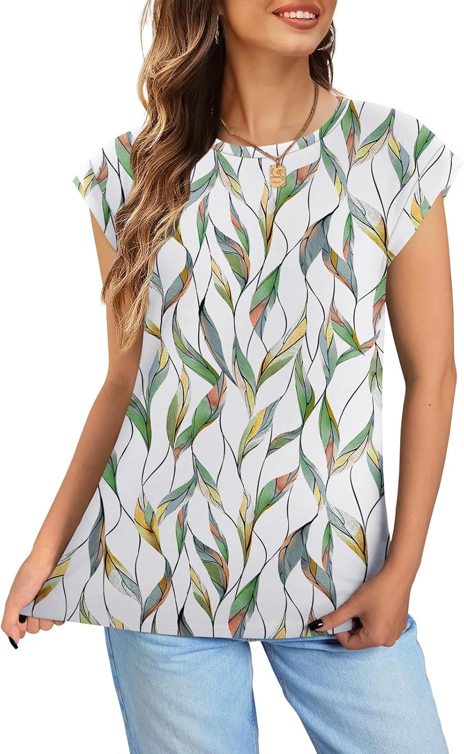 NORACORA Womens Summer Tops Short Sleeve Floral Shirts Dressy Casual Cap Sleeve Crew Neck Cute Tunic Blouses Fashion Clothes - Image 5