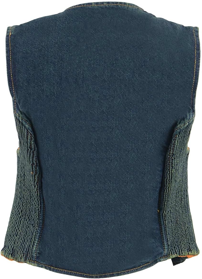 Milwaukee Leather MDL4010 Women's Black Zipper Front Denim Vest with Side Stretch