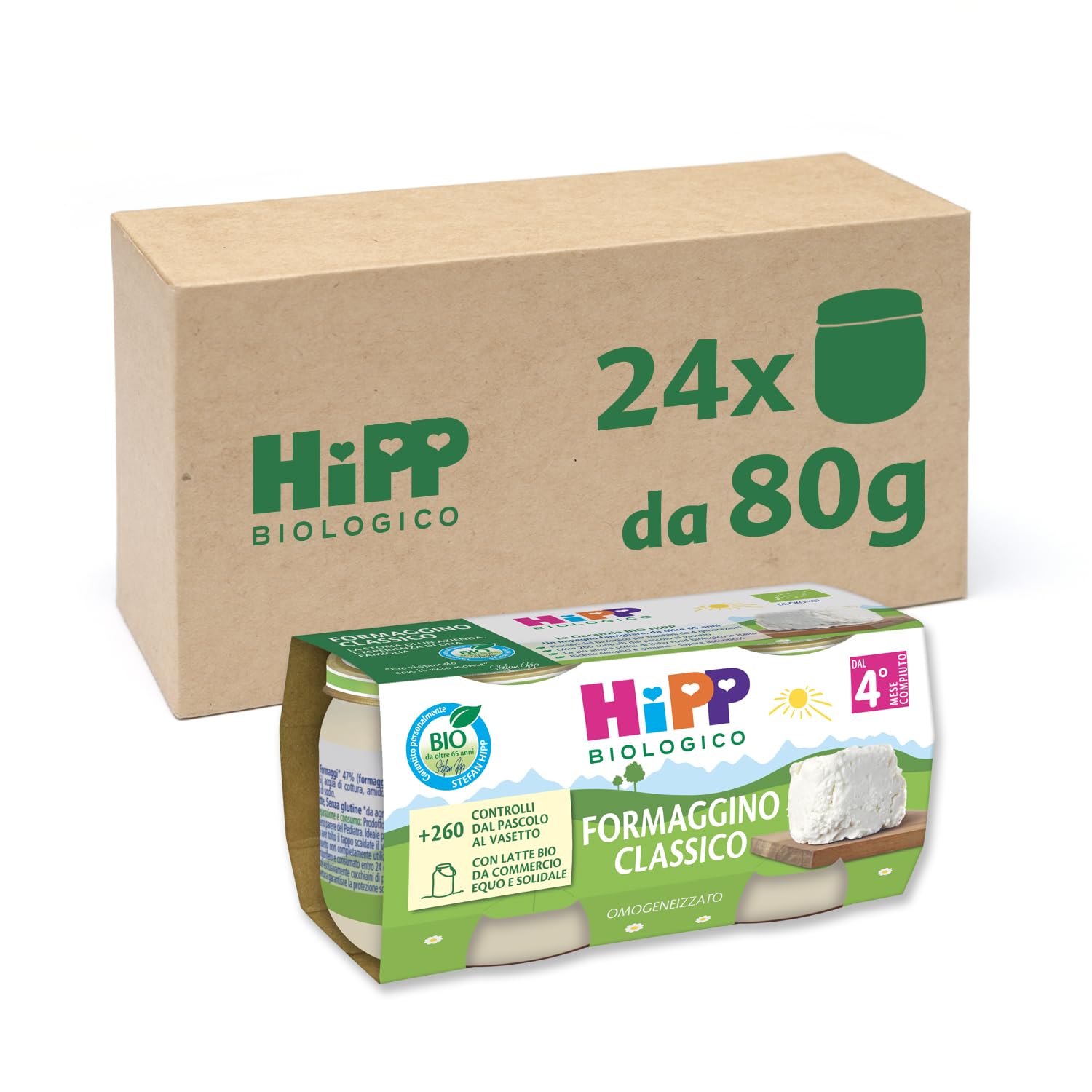 HiPP Omogeneizzato Ai Tre Formaggi - 24 Vasetti Da 80 G, Formaggino E Parmigiano, 1920 Grammo - 1