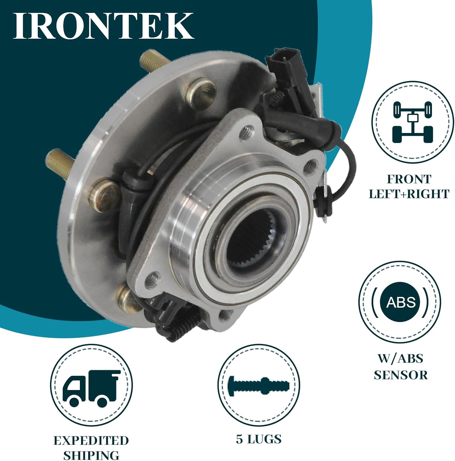 IRONTEK 515136 Front Wheel Hub and Bearing Assembly Compatible for Chrysler 2008-2011 Town & Country, for Dodge 2008-2011 Grand Caravan, for Volkswagen 2009-2012 Routan; 5 Lugs w/ABS 2PCS
