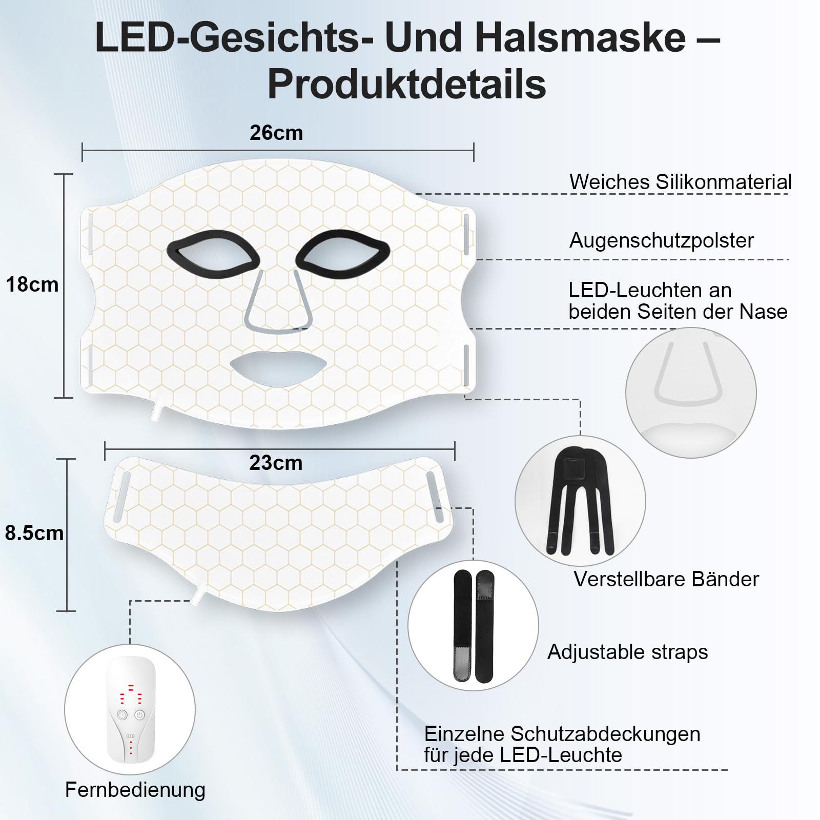 Masque Facial LED en 7 Couleurs, Masque de Cou LED avec Effet Revitalisant pour la Peau, Soin des Rides Fines, Masque Facial LED Rechargeable