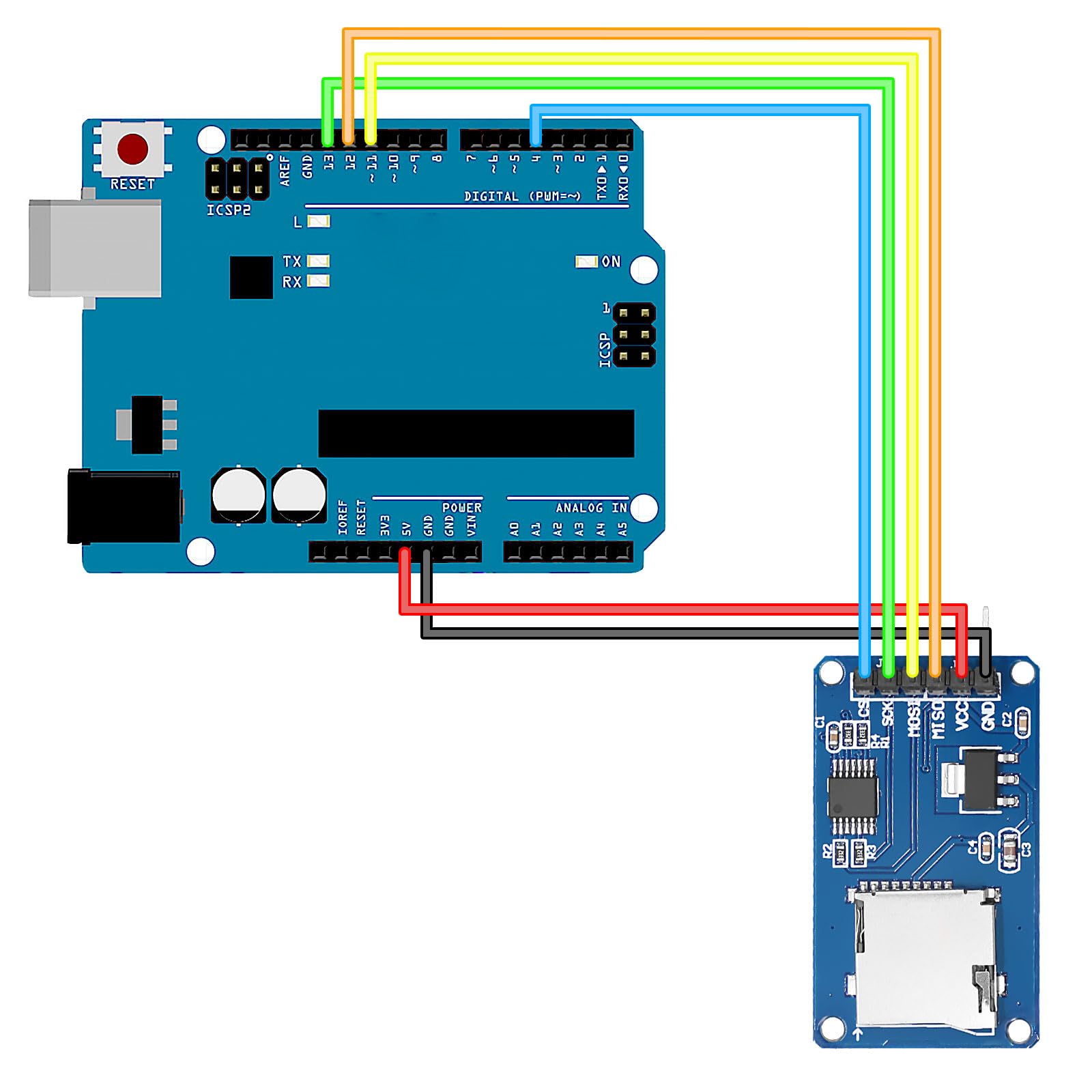 Module de carte Micro SD TF - Lecteur de carte SPI - Micro mémoire SD TF - Module de lecteur de carte mémoire avec puce de conversion de niveau pour Arduino (6 pièces)