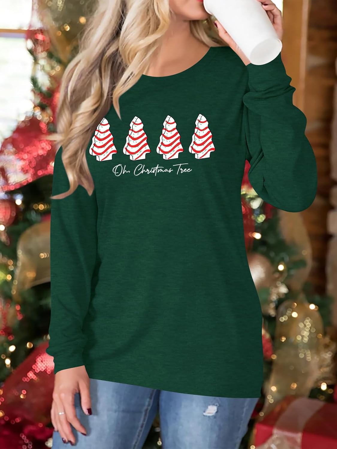 Christmas T-Shirt for Women Long Sleeve Round Neck Xmas Holiday Shirts Casual Basic Tunic Tops - Image 3