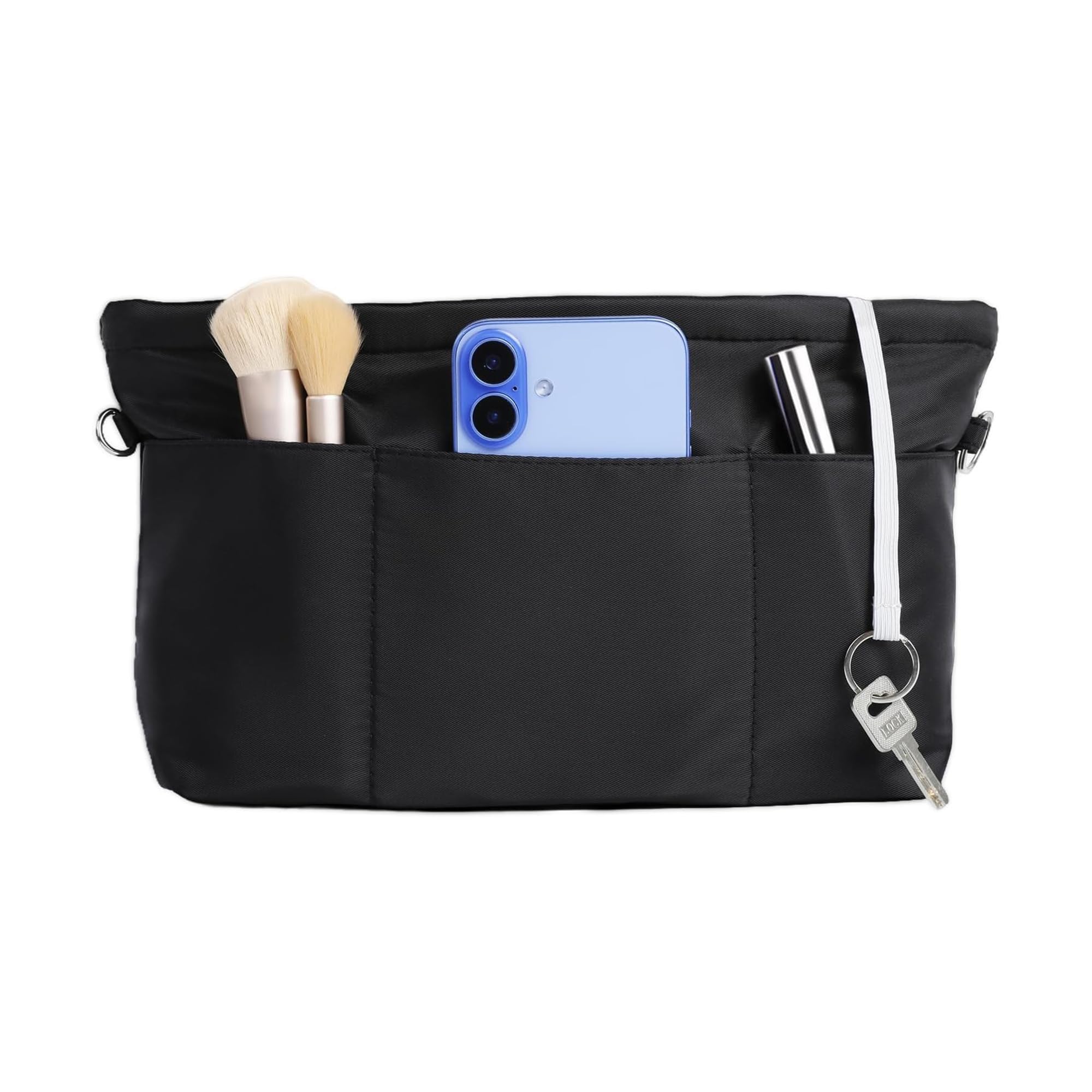 Cozary Nylon Tote Bag Organizer, 13 Pockets, Waterproof, Perfect for Handbags, Bag Organizer, Travel Bag & Tote Bag (Black M)