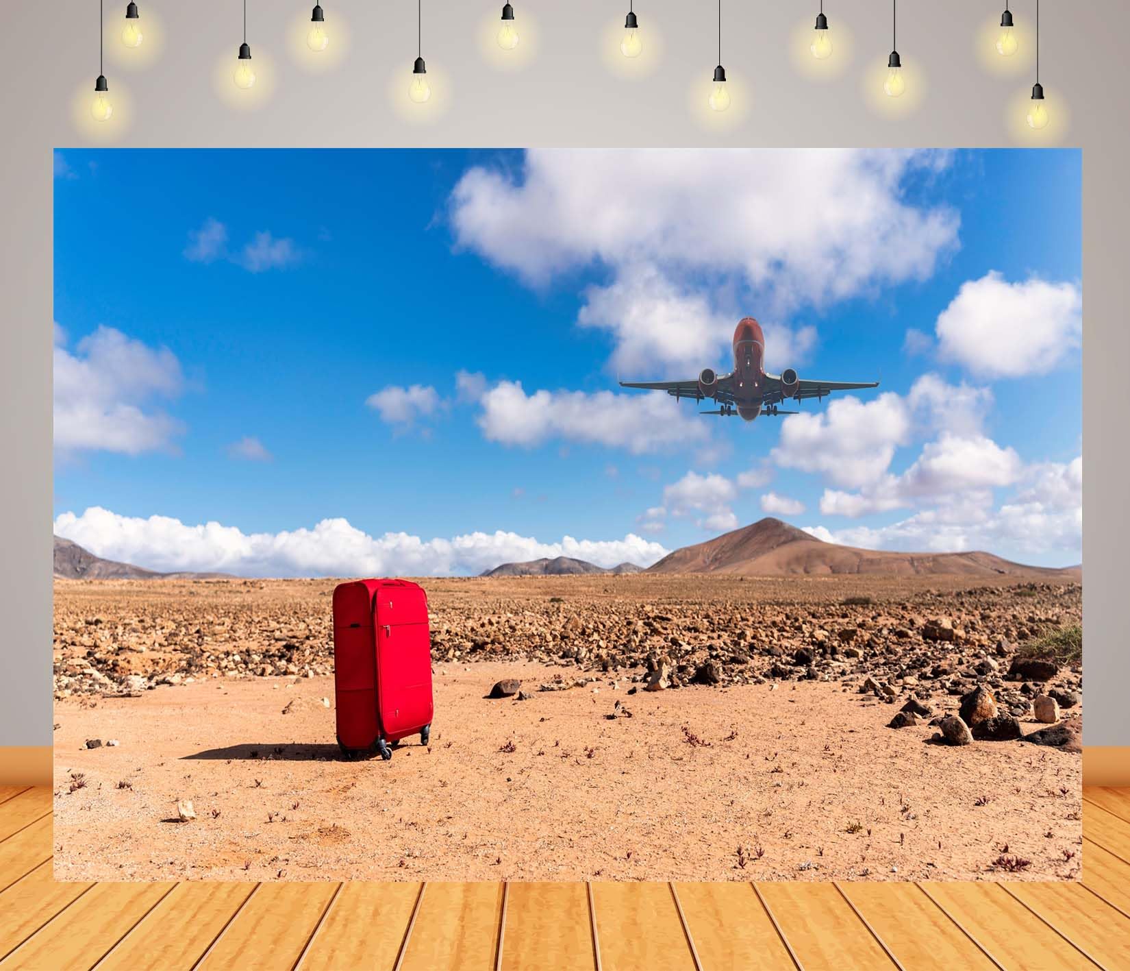 15x10FT (4.6x3m) Valigia Rossa Deserto E Aereo Sfondo Fotografico