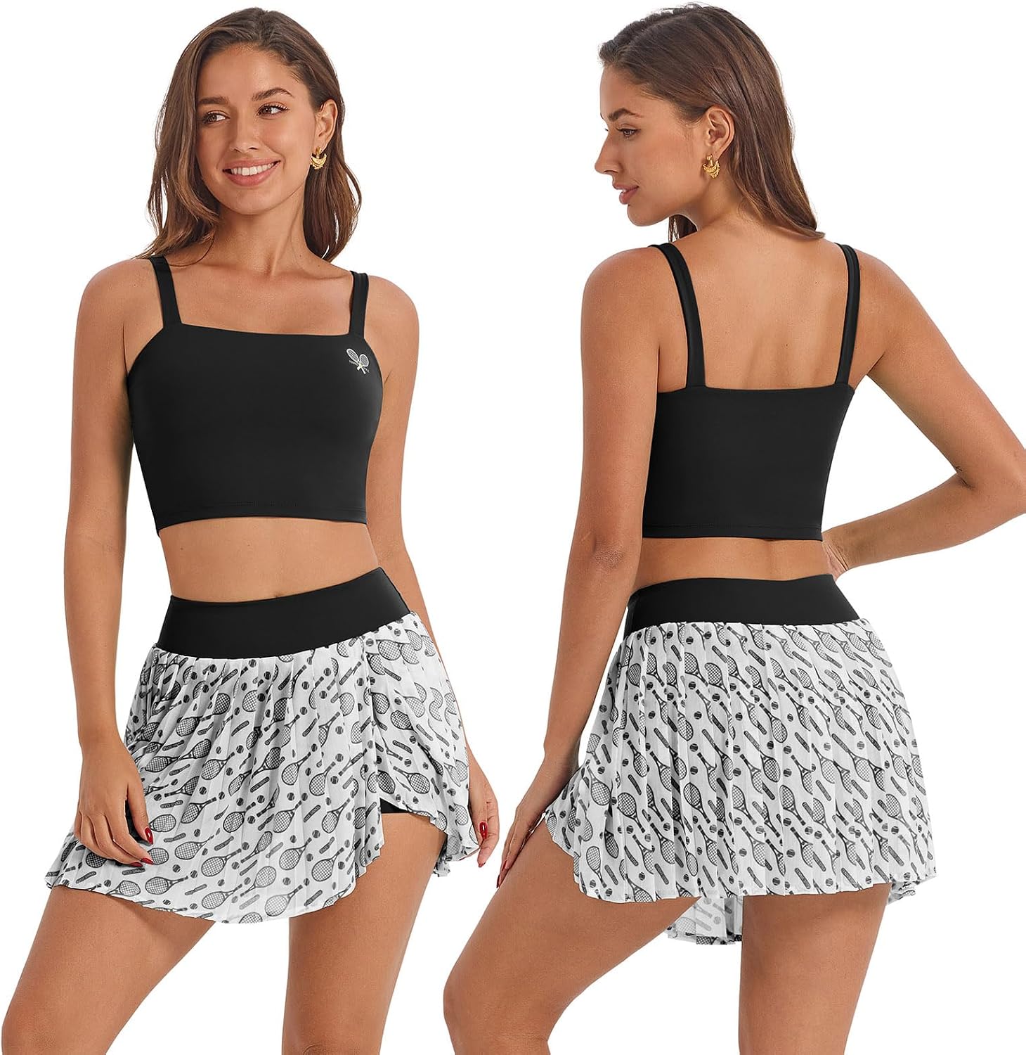 2 Piece Tennis Dress for Women High Waisted Pleated Skirt Crop Top Sets Golf Athletic Pickleball Dresses Outfits