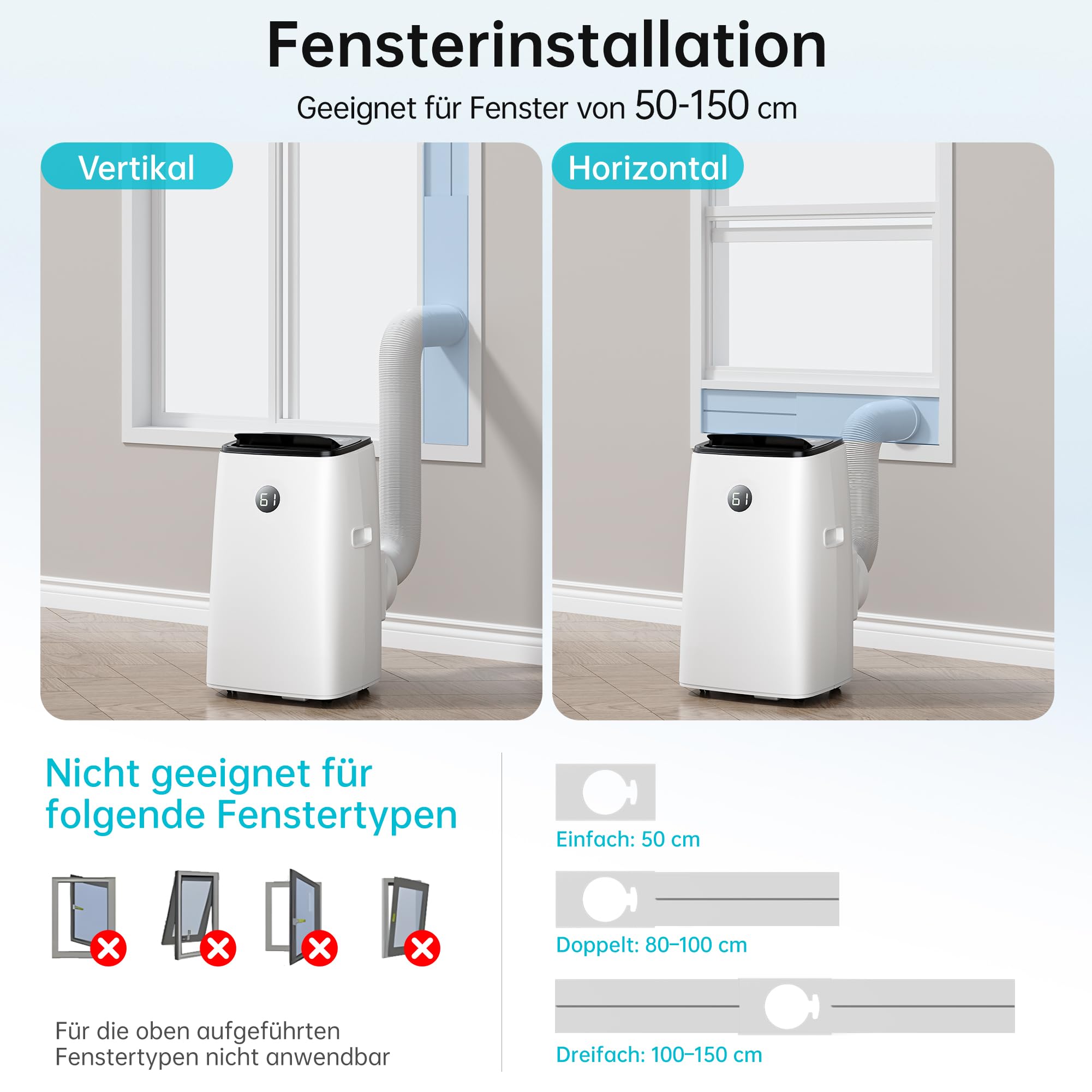 DOMANKI Mobile Klimaanlage 12000 BTU, 3-in-1, bis 50m², leise