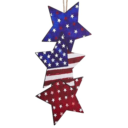 4th of July Hanging Door Sign Wooden Double Sided Patriotic