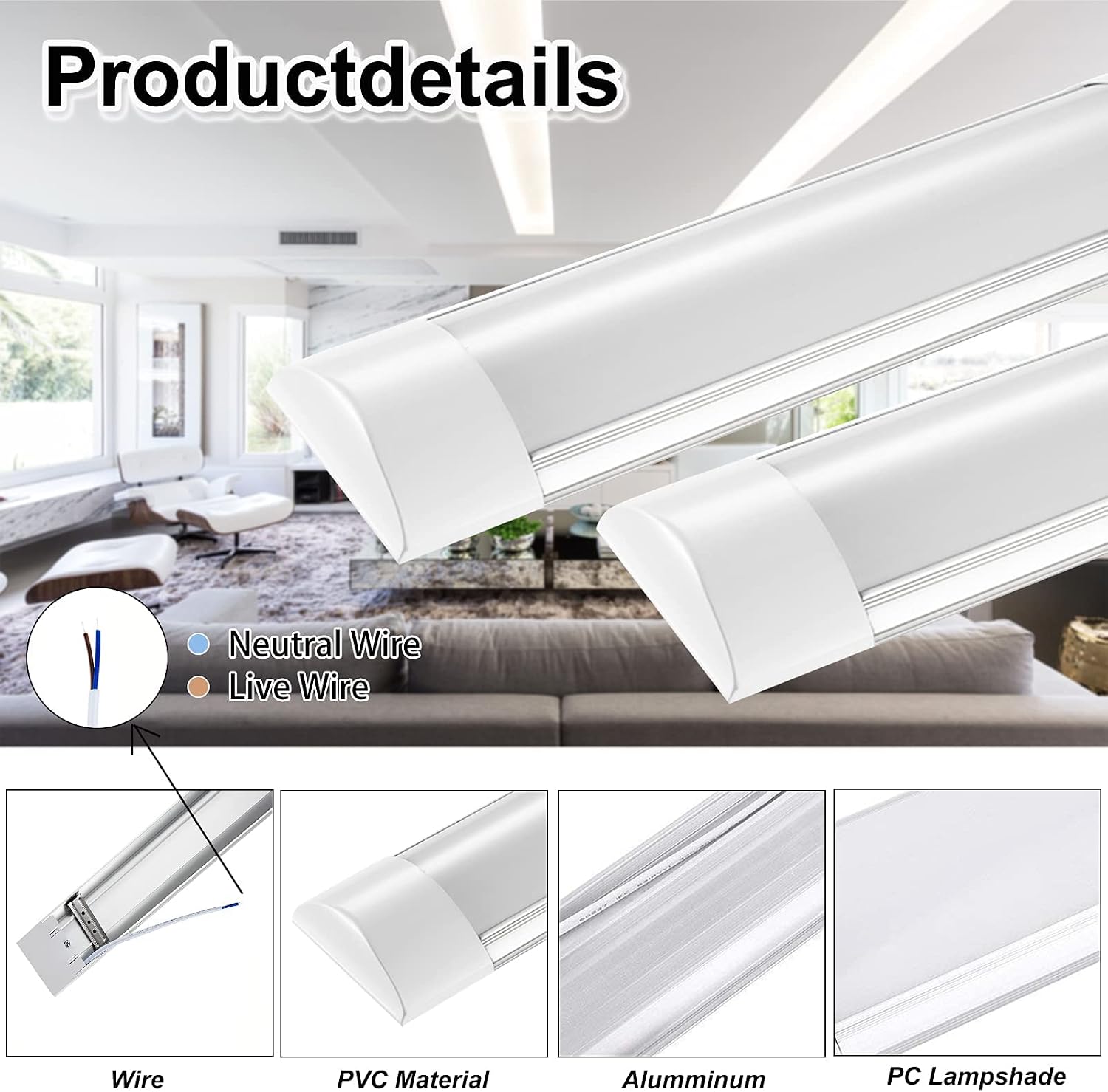 papasbox 10W LED Tube Light,1FT Led Shop Light Fixture,6500K Cold White,11.81in 1200Lm LED Garage Closet Light Ceiling Light for Office Home Basement,No Plug,No Ground Wire
