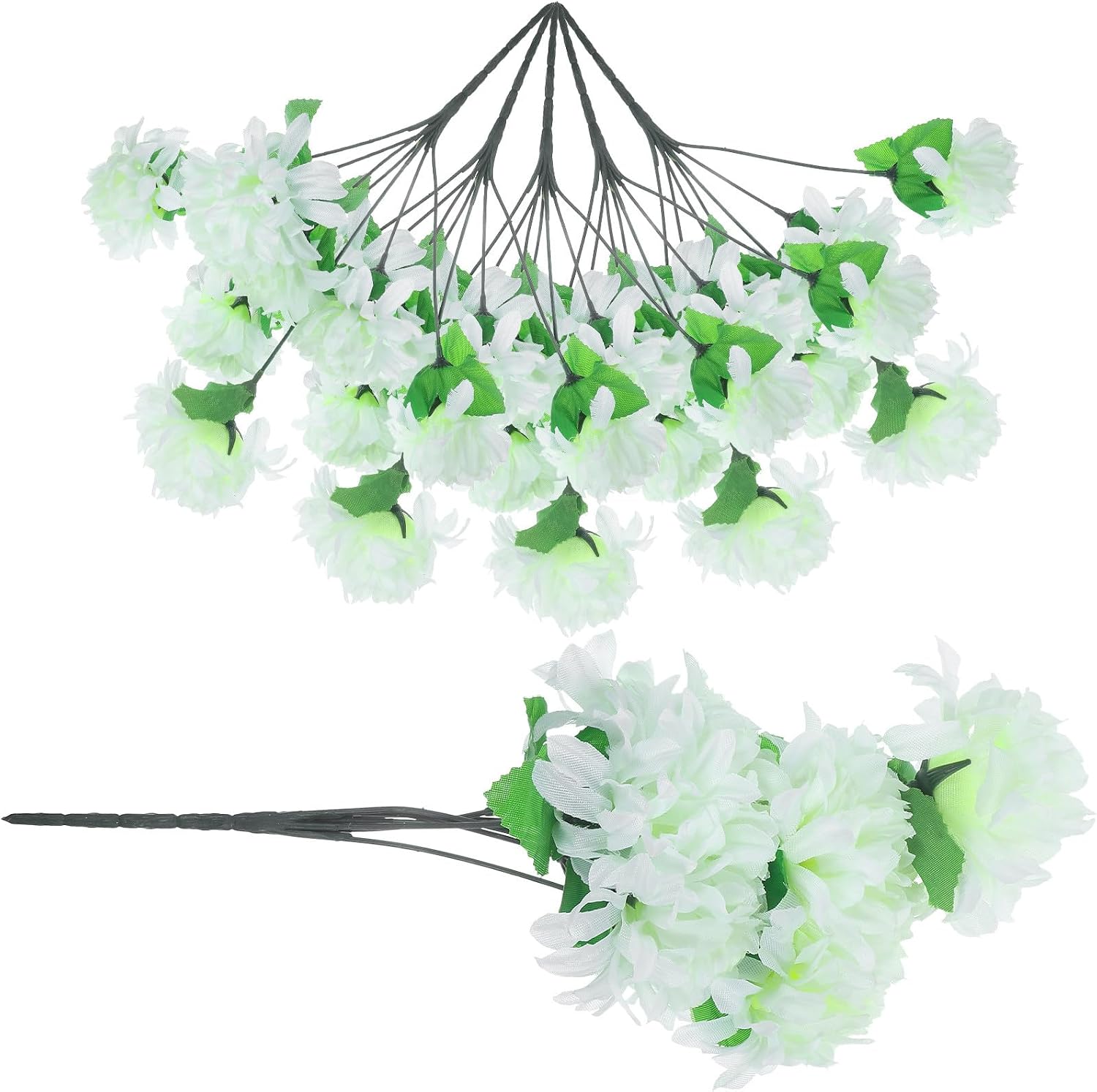 STOBAZA Artificial Chrysanthemums Grave Flowers Bouquet, 7-Head Milk White Plastic Memorial Fake Flowers, Outdoor Cemetery Decor, 6 Bundles Artificial Graveyard Chrysanthemum Arrangement