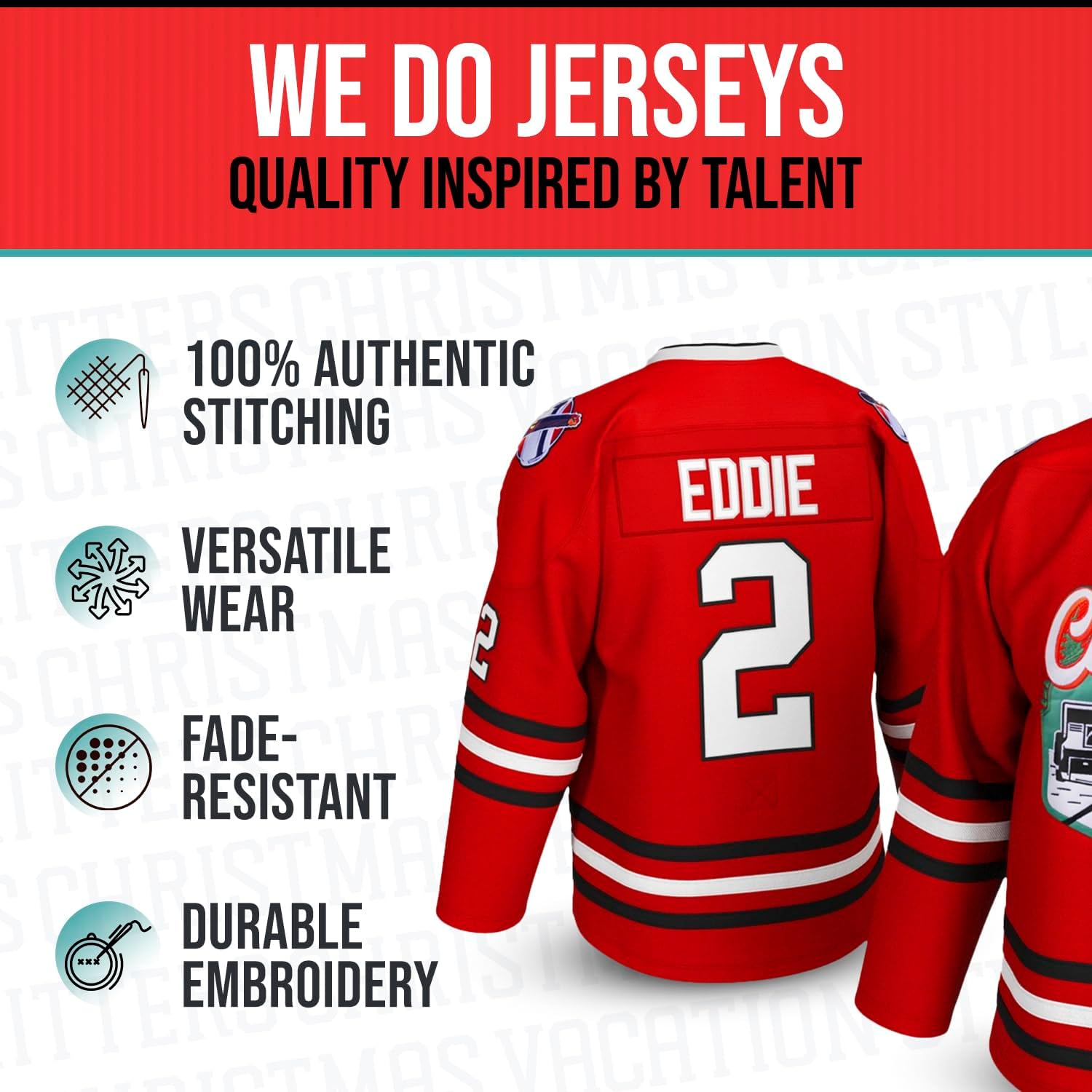 Cousin Eddie #2 Chicago Hockey Jersey – Red Holiday Comedy-Inspired Throwback, Stitched Letters, Adult Sizes S–5XL