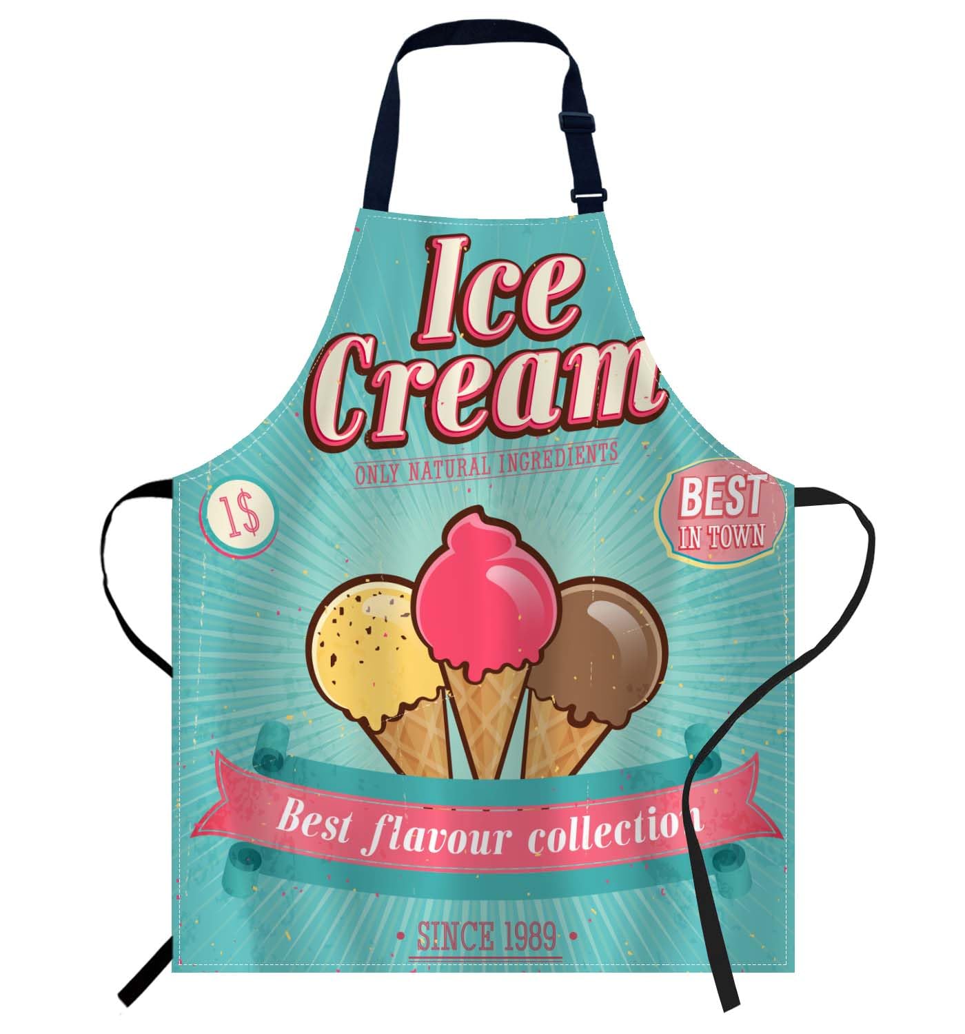 Smooffly Vintage Ice Cream Poster design Apron Unisex Adjustable Bib Apron Cooking Kitchen Chef Women Men Aprons for Home Kitchen Restaurant,Coffee House,Shop,Garden