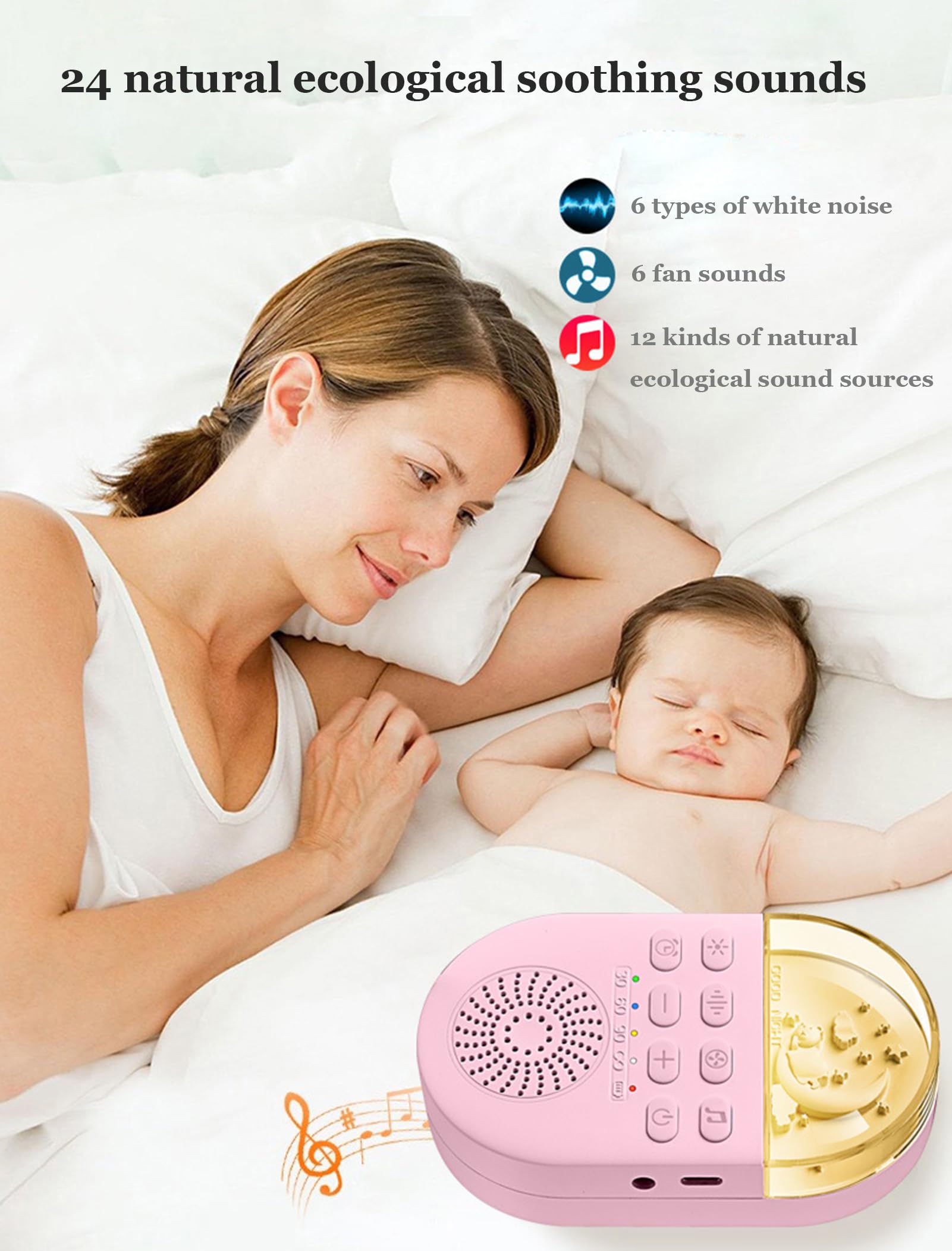 Máquina de sueño con Ruido Blanco, portátil, para bebés, con luz de respiración Suave Inteligente y Recargable por USB.