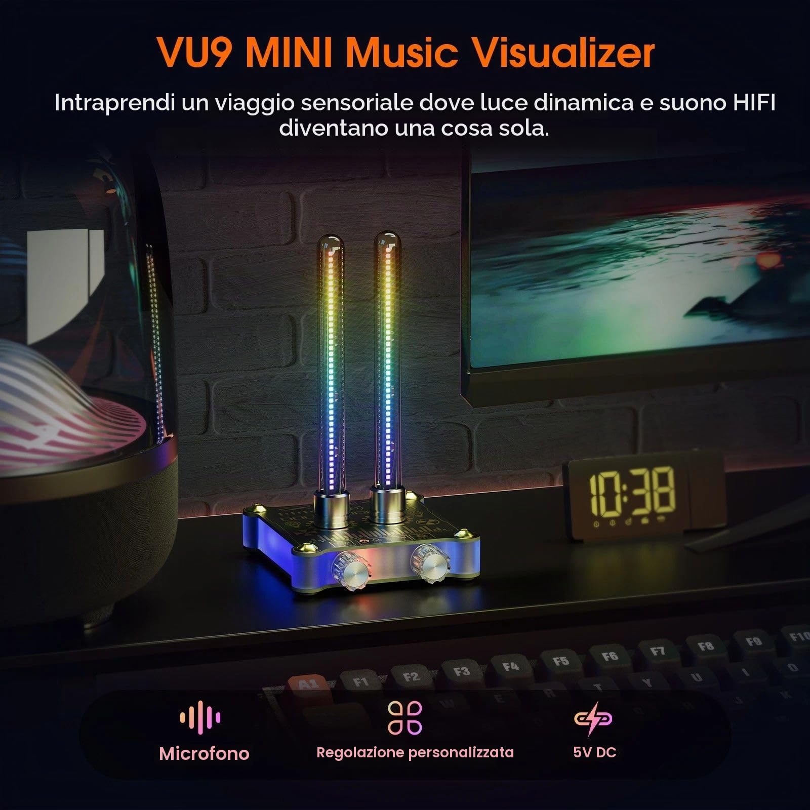 Nobsound RGB LED tubo musica spettro ritmo luce retrò livello sonoro metro microfono pickup per home stereo sistema desktop regalo con regolazione della sensibilità