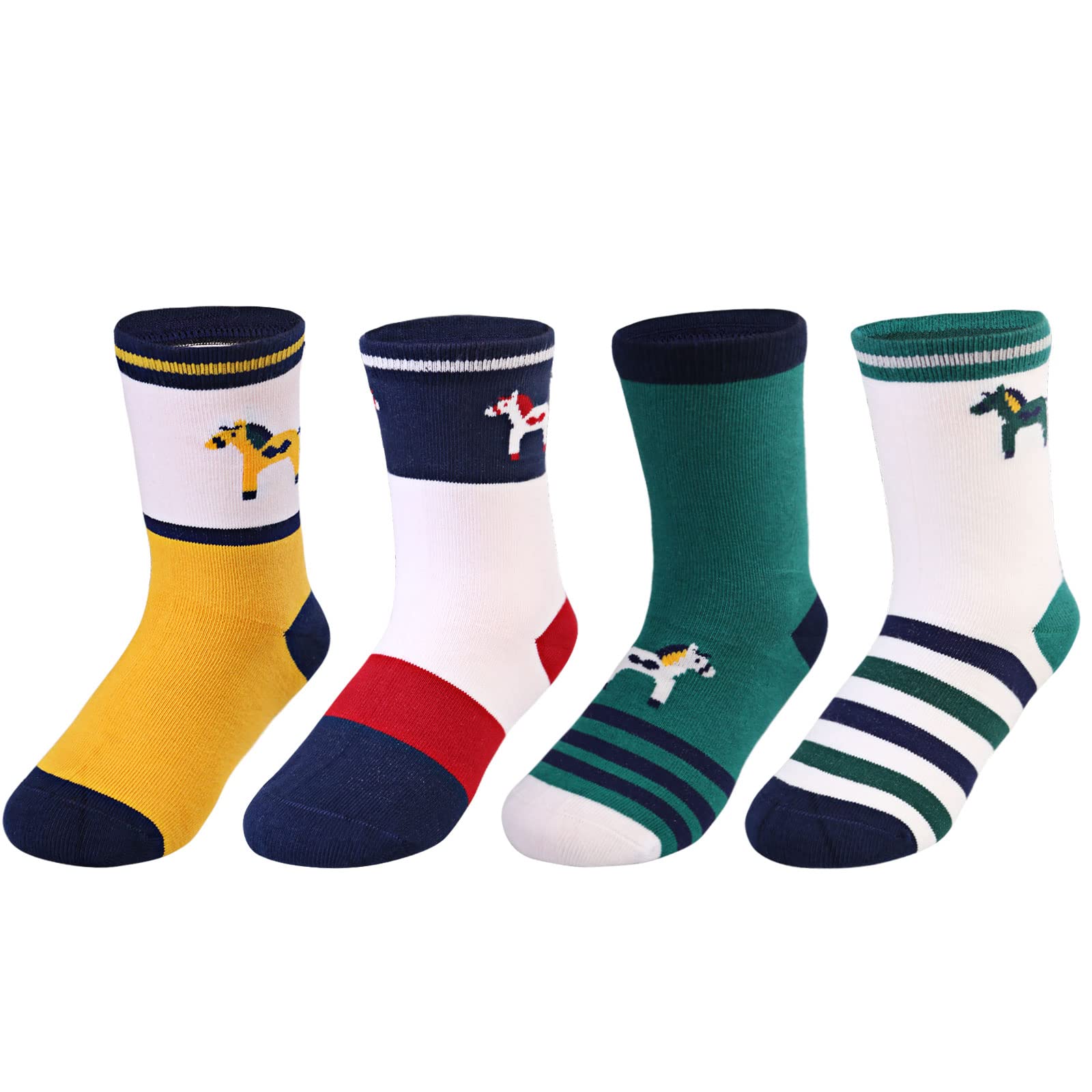 Breathable & Comfortable Children Horse Pattern Cotton Socks Perfect for Active Equestrian Kids 4 Pairs/Pack