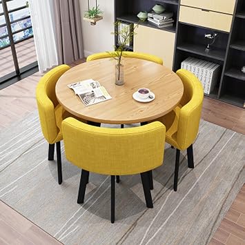 PAKMEZ Reception Table and Chair Combination, Negotiation Table Sales Office Shops Meetings Small Round Tables, Business Conference Room Coffee Table, Suitable for Lounge Color Yellow