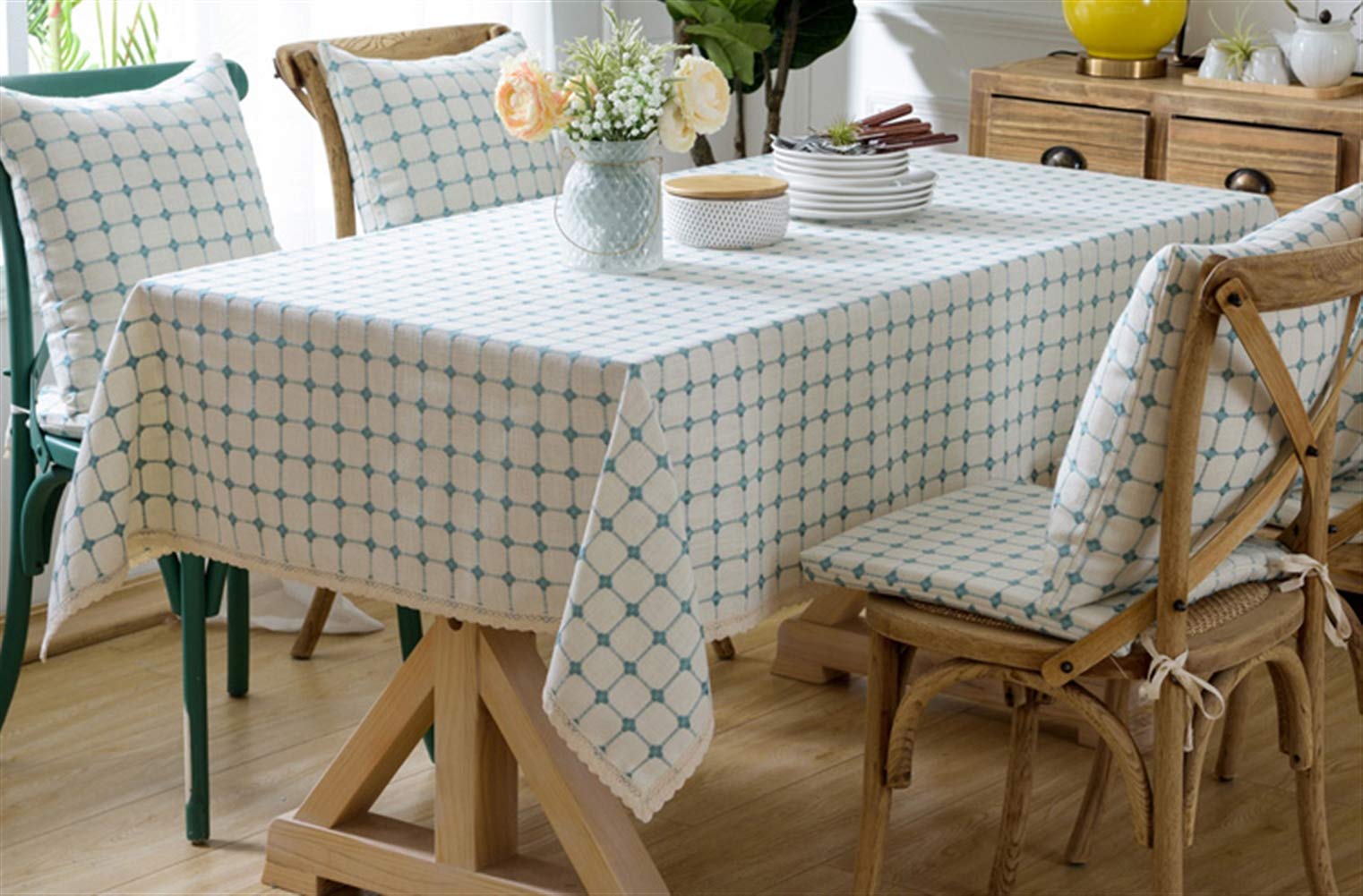 Insun Runde Tischdecke Mit Spitzenrand – Baumwolle-Leinen, Beige/khaki, Waschbar, Staubdicht, Ø 160 Cm