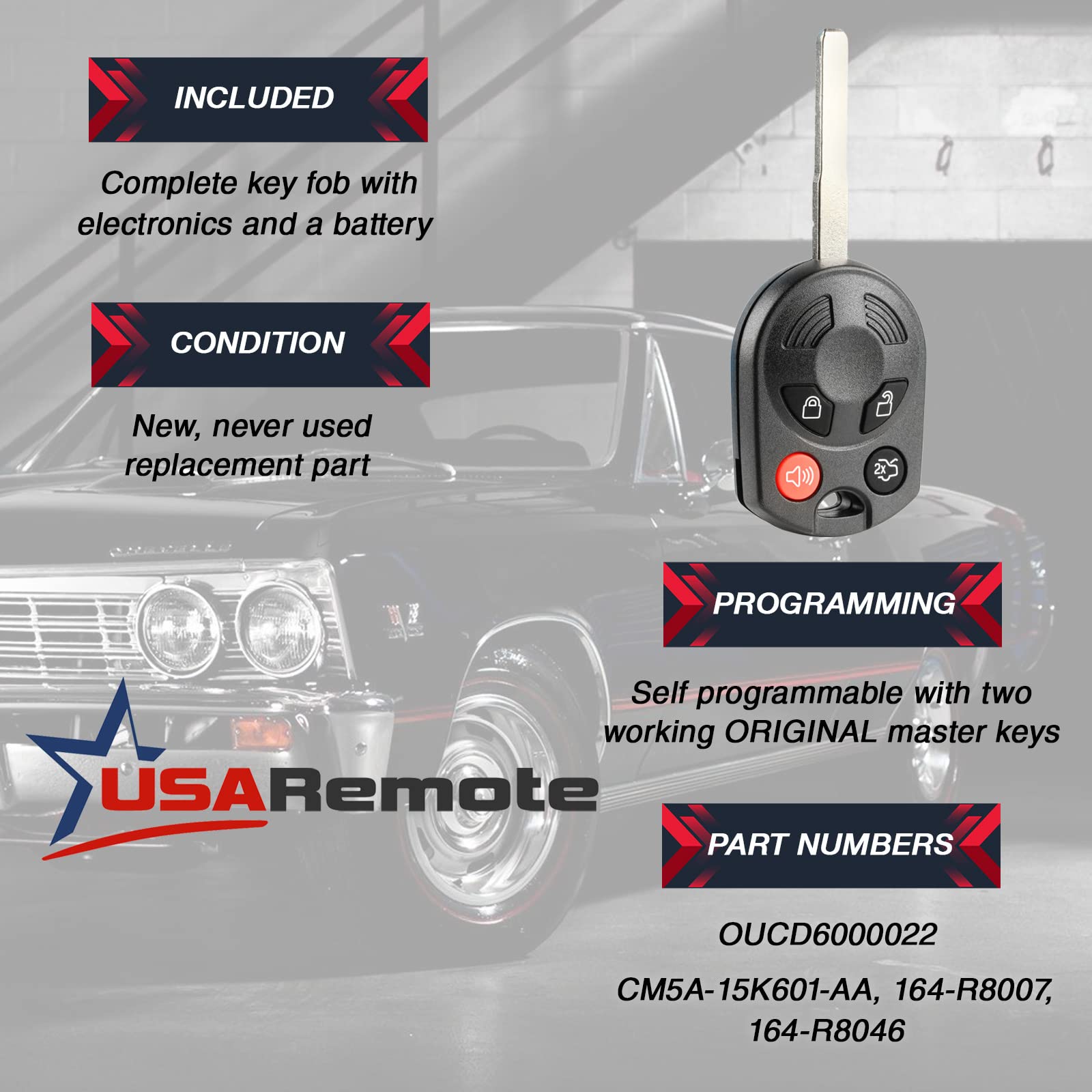 4 Button Car Keyless Entry Remote Control Key Fob Proximity Smart Fob OUCD6000022 for Ford Transit 2014-2017 315MHz