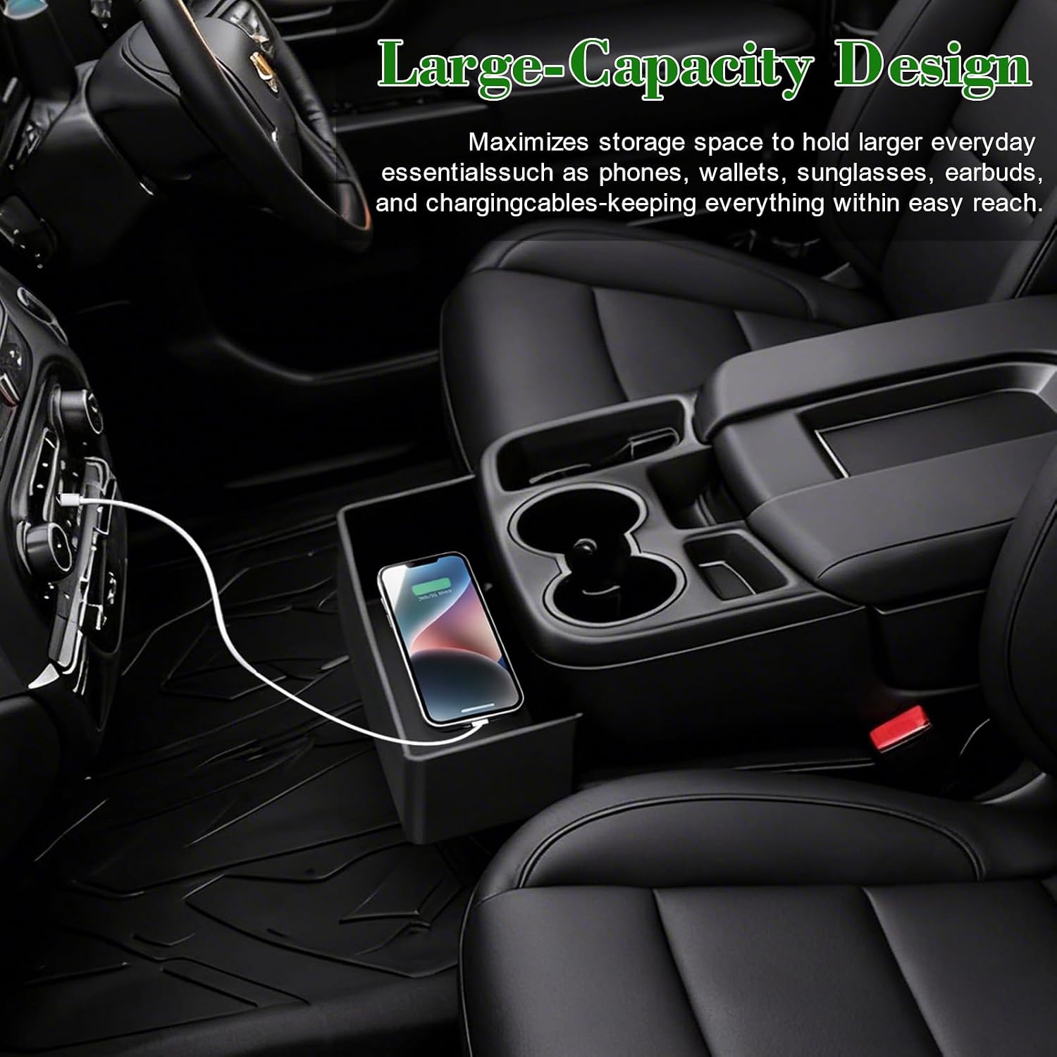 Center Console Hanging Organizer Box for 2019-2026 Chevy Silverado/GMC Sierra 1500 & 2020-2026 Silverado/Sierra 2500HD 3500HD Interior (Split-Bench Folding Seat Only)
