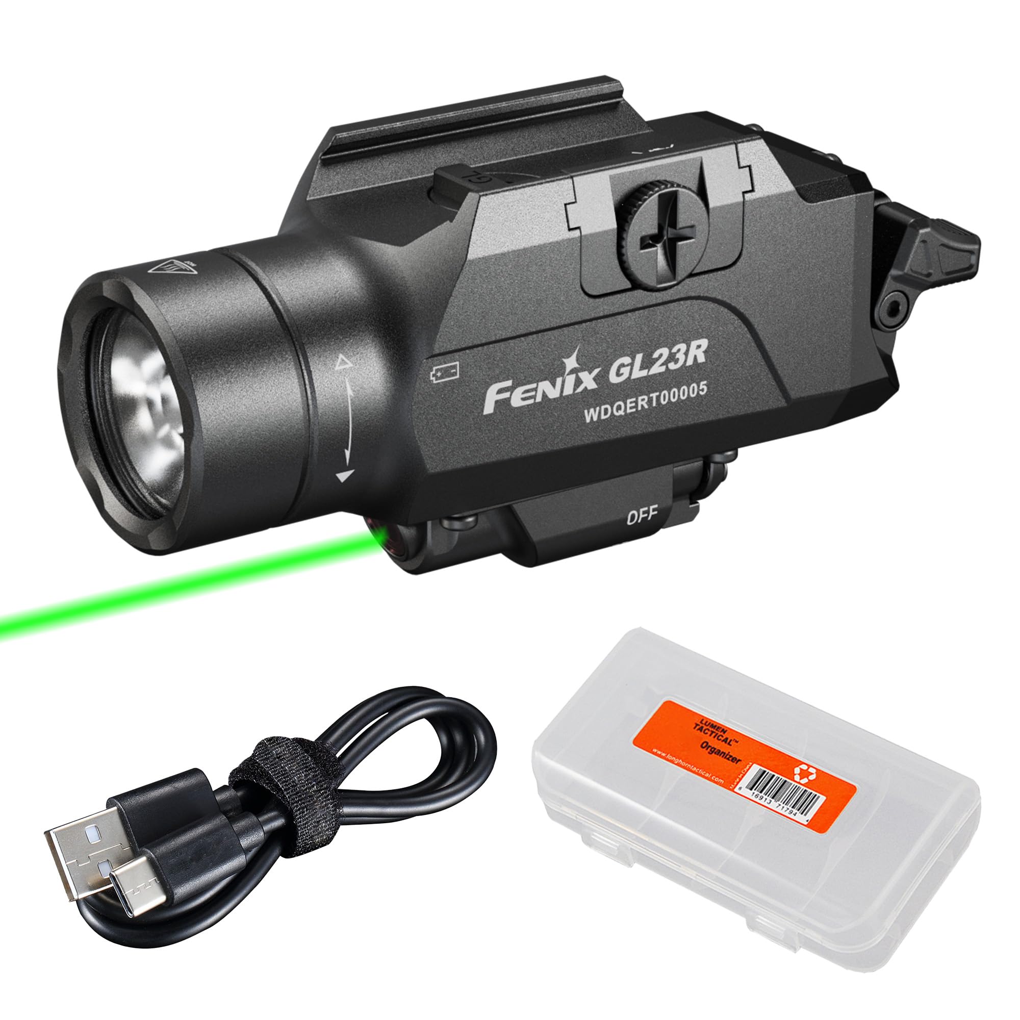 GL23R 1200 Lumen Rail Mounted Tactical Flashlight with Green Beam