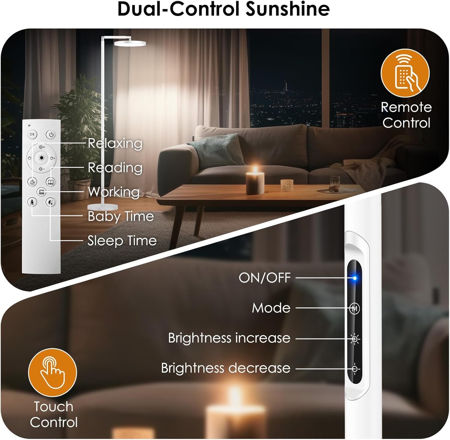 Sun Lamp for Happy 12000 Lux, Sunlight Lamp Full Spectrum, Sun Light lamp with 10 Brightness Levels 5 Color Modes, Adjustable Height, Remote & Timer for Reading, Office - Image 6