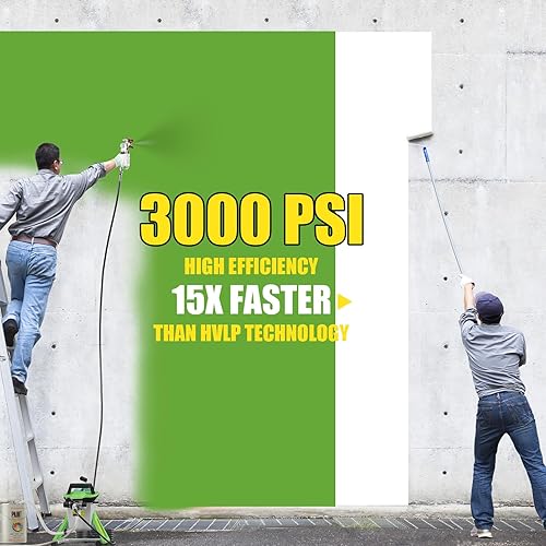 Miniatura 5 de PHALANX Pulverizador de pintura sin aire, pistola de pulverización eléctrica de alta potencia 3000PSI con pistola de metal, para pintar casas, Verde
