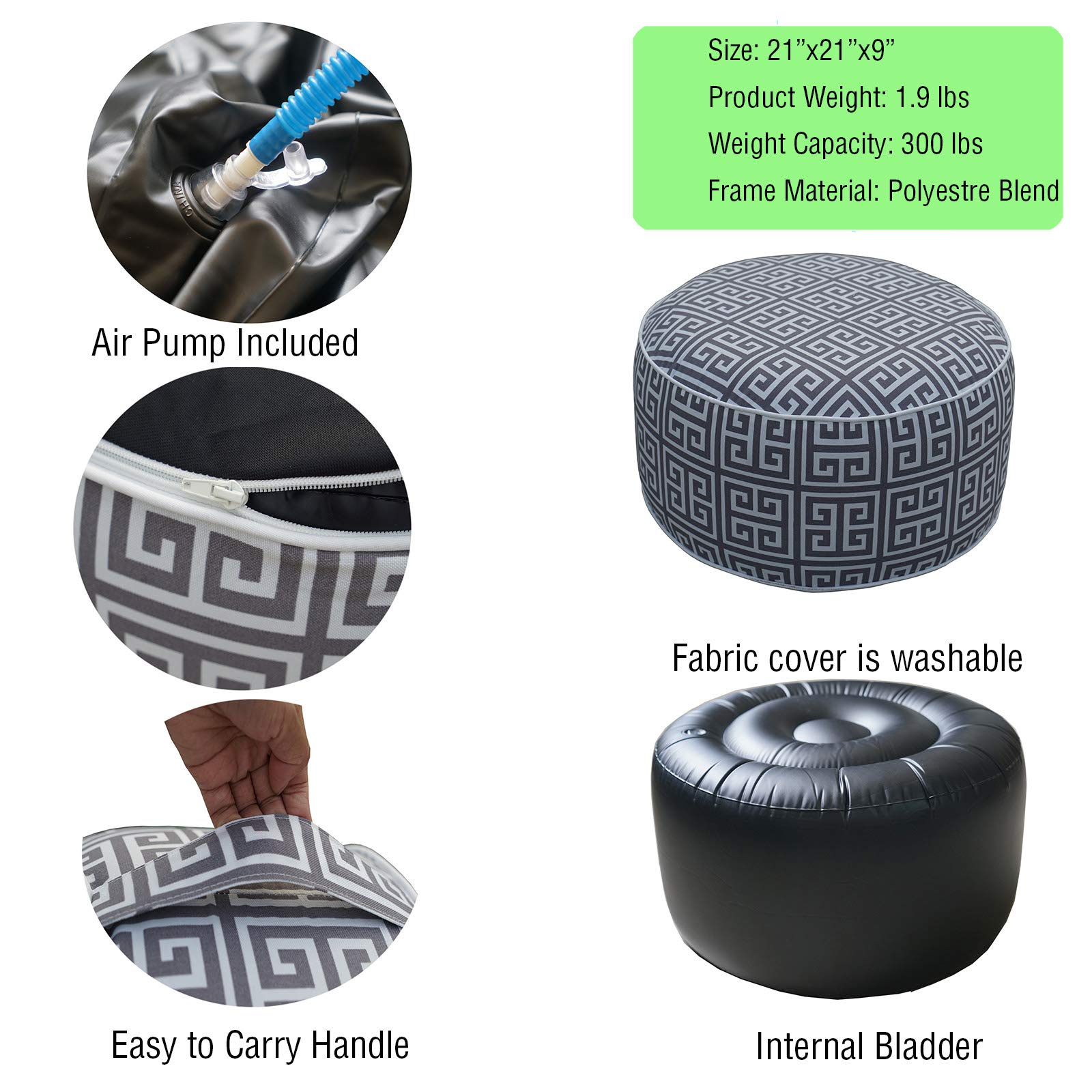 Kozyard Inflatable Ottoman Stool - Portable Round Pouf for Indoor/Outdoor Use - Perfect Small Foot Rest or Seating for Kids and Adults - Ideal for Camping or Home (Abstract Square)
