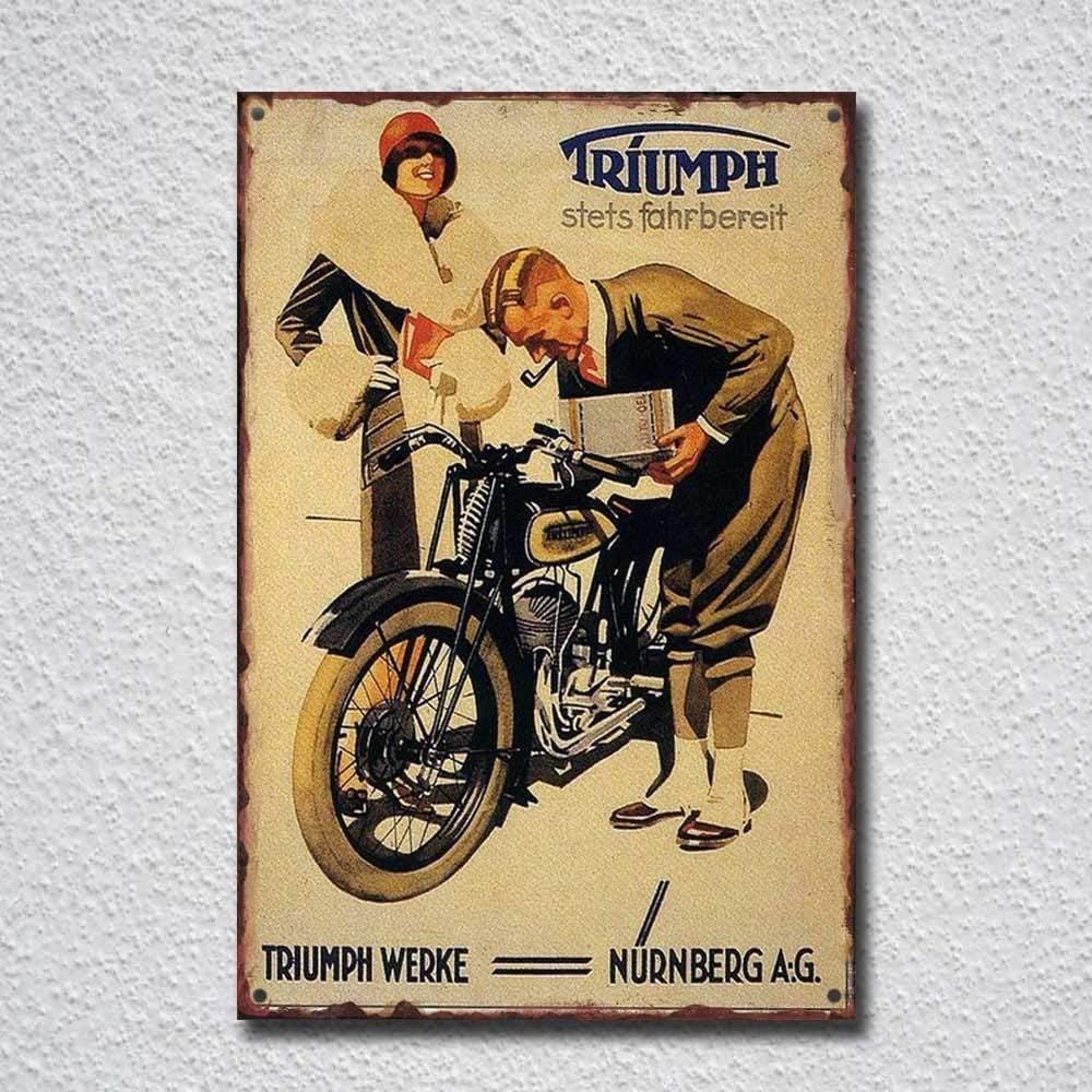Brandless Triumph Motorcycle Stets Fahrbereit Tin Wall Sign Metal poster Iron Painting Retro Wall decor Vintage Band Hanging Plaque Gift Yard Bar Pub Cafe Stadium Cinema Toilet Gift