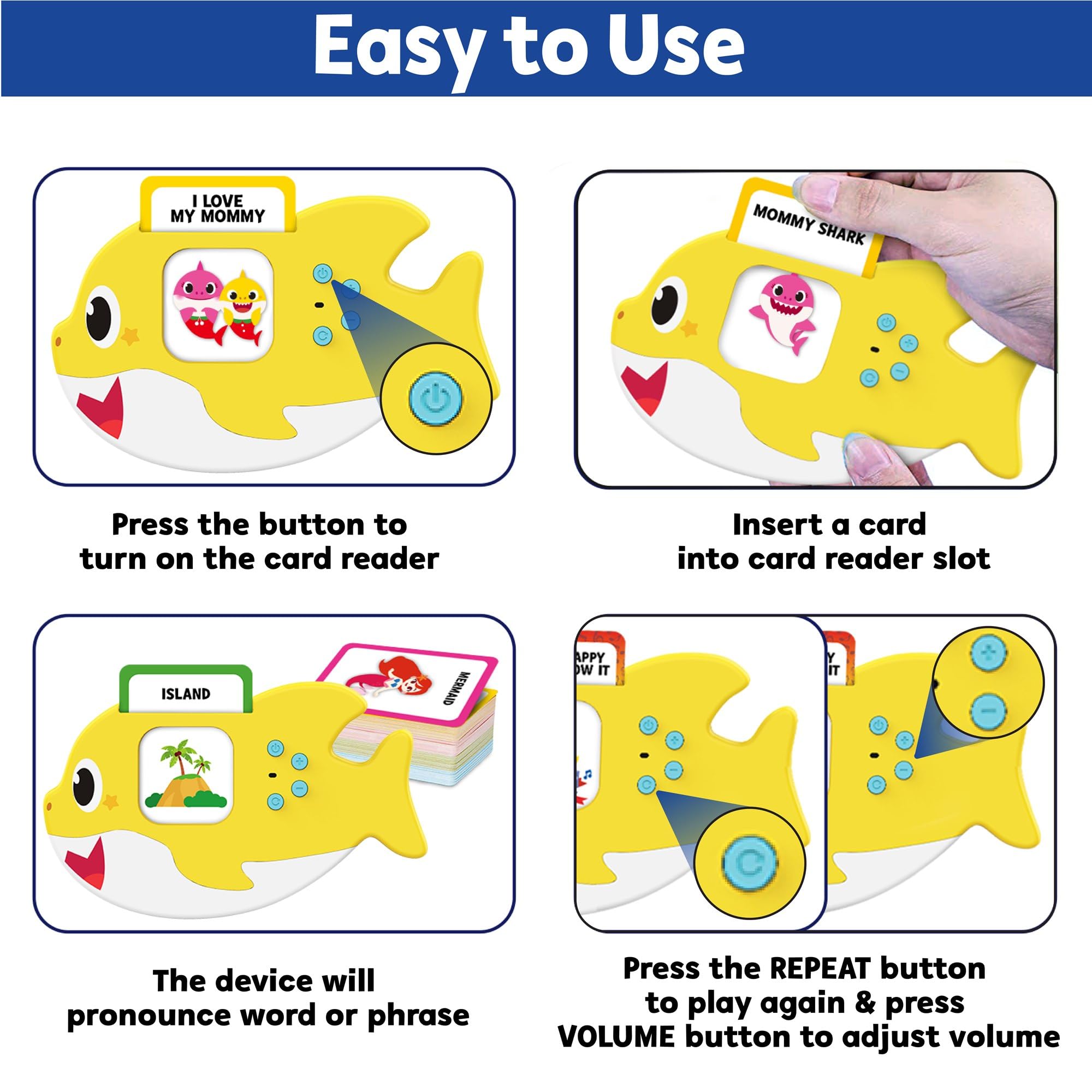 Baby Shark Flash Cards for Toddlers 2-4 Years | Sensory Toys for Autism and Autistic Non-Verbal Kids Ages 2 3 4 5 6 | Speech Therapy Learning Toys with Music, Phrases, ABC, Numbers, Sight Words