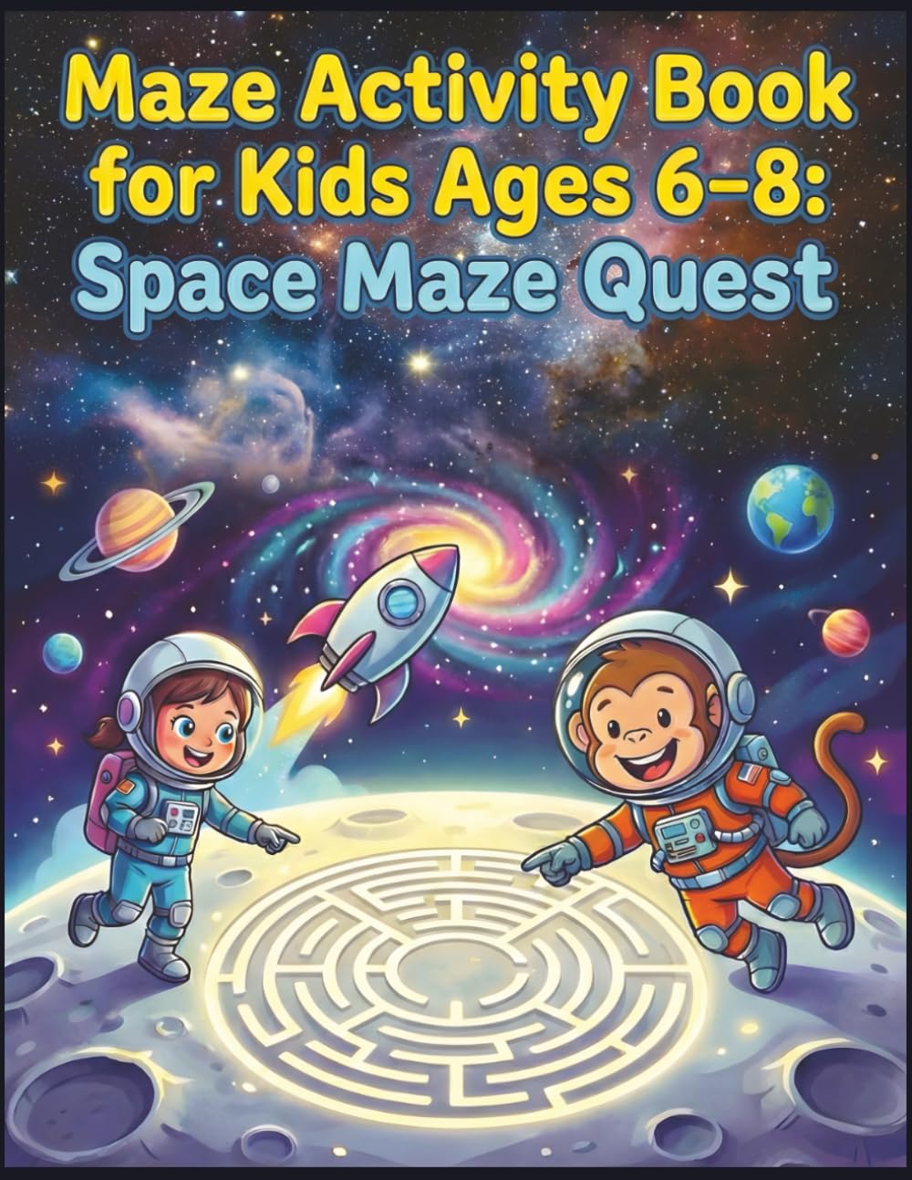 Maze Activity Book for Kids Ages 6-8: Space Maze Quest: A Story-Driven Space Adventure with 70+ Challenging Square Mazes | STEM Moon Facts | Large 8.5x11 | Nana’s Epic Quest Series Book 2