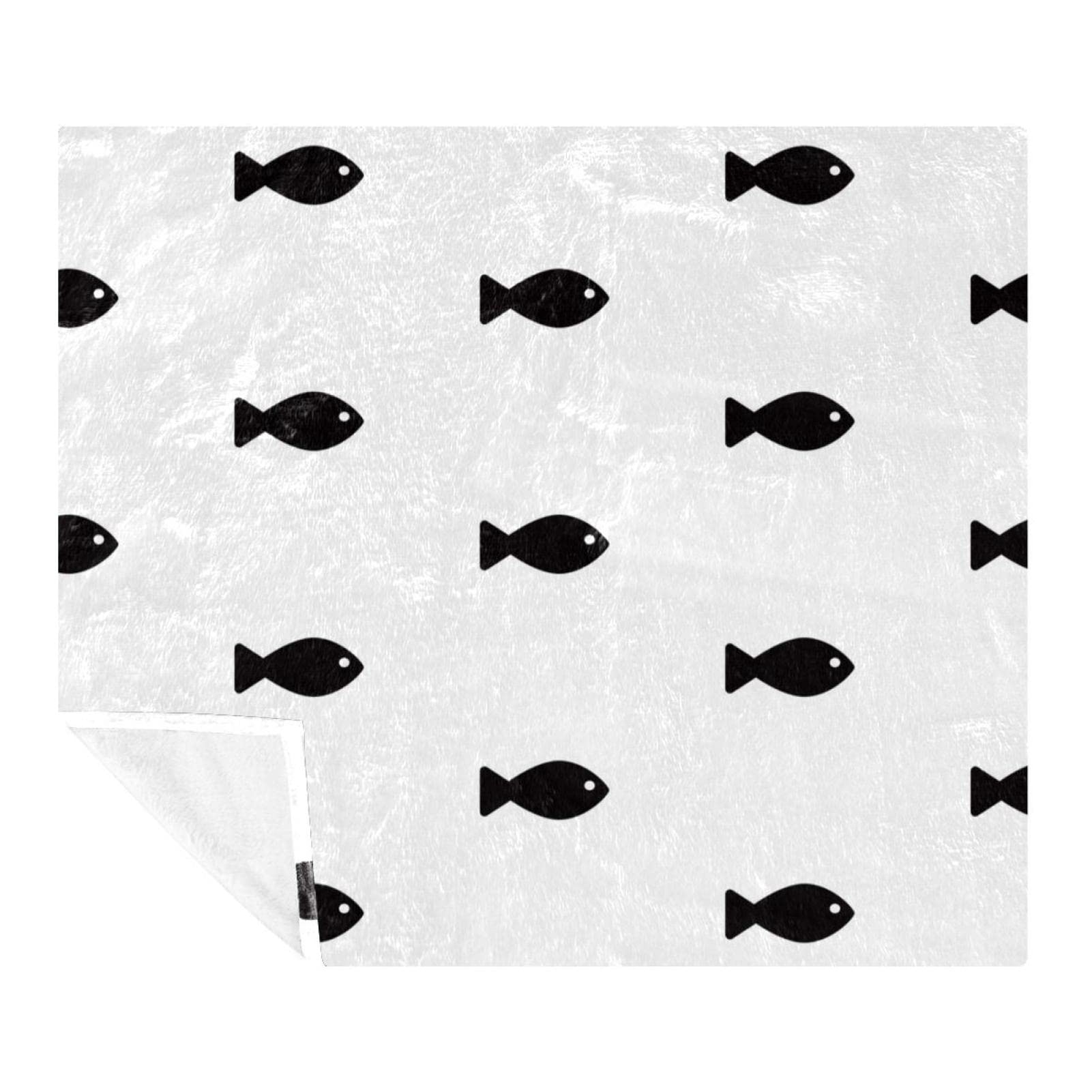 Couverture motif poisson 150x130 cm en microfibre polaire douce