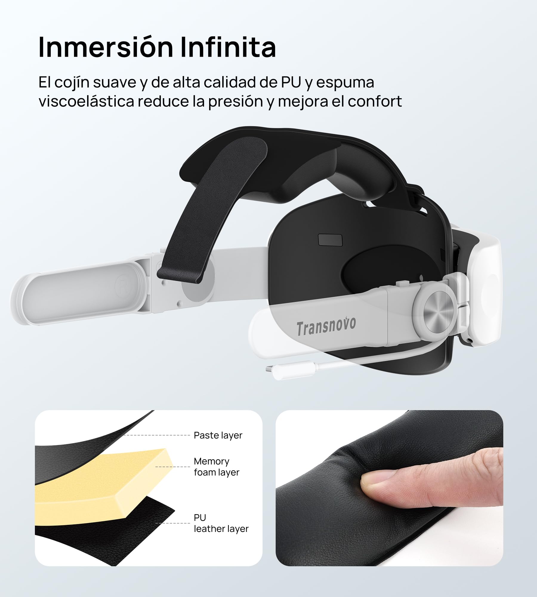 TRANSNOVO Correa Elite con Batería de 6000mAh Compatible con Oculus Quest 2/Quest 3/Quest 3S, Reemplazo de Correa Elite con Batería, Comodidad Mejorada y Tiempo de Juego Prolongado.