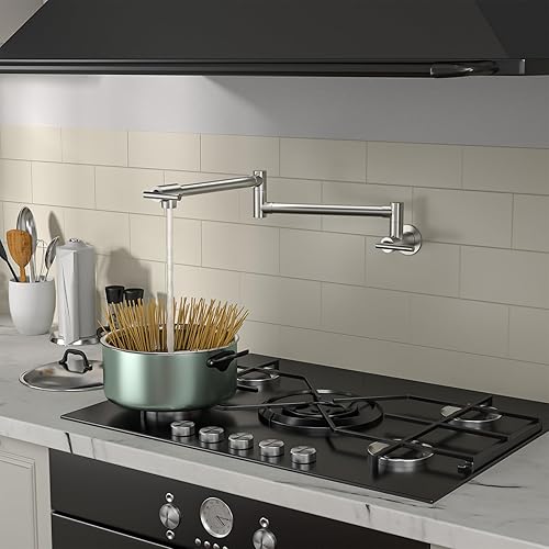 Miniatura 7 de Sarlai - Grifo de llenado de ollas de níquel cepillado  Grifo de llenado de ollas de acero inoxidable níquel cepillado plegable de dos manijas con