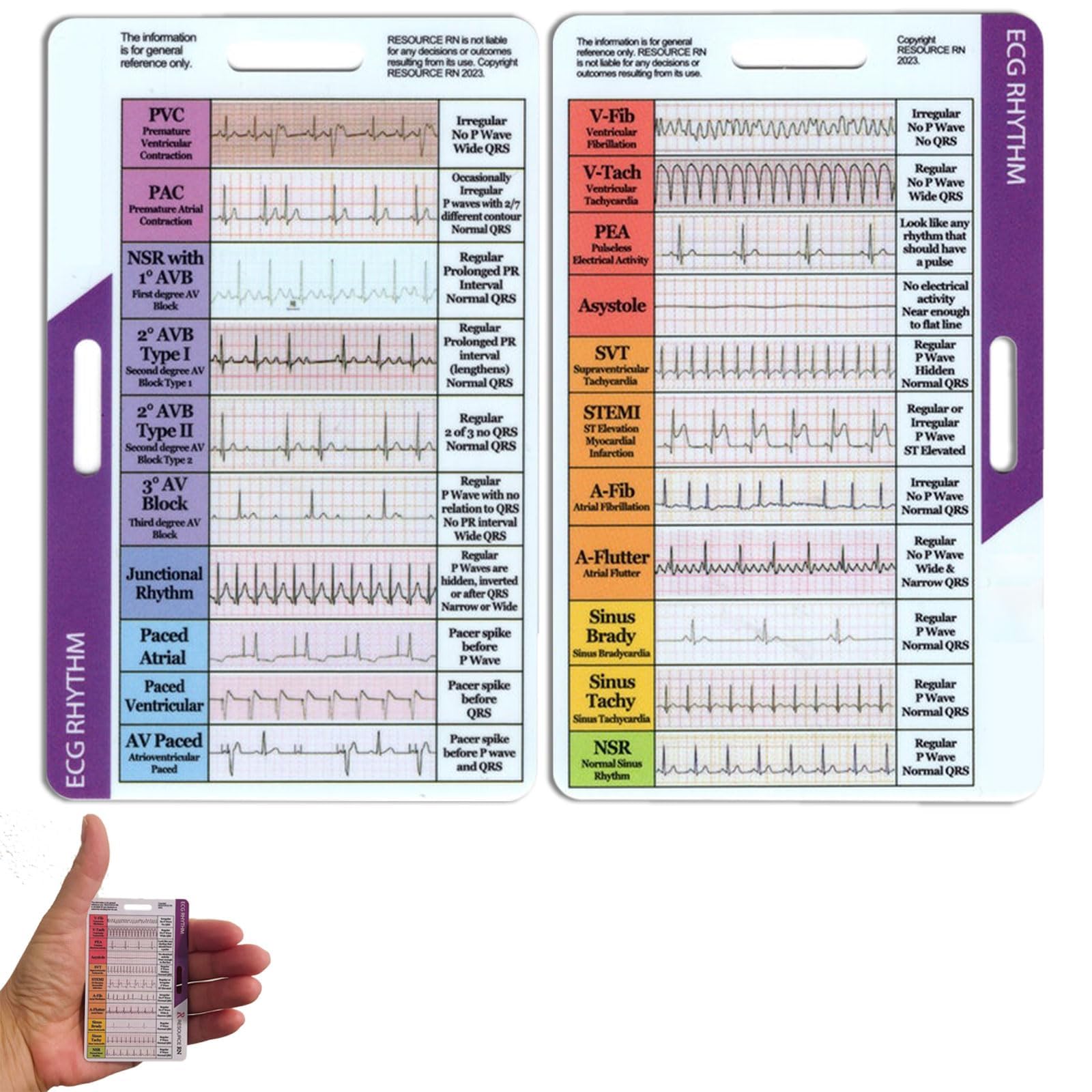ECG/EKG Rhythm Pocket Card, Double Sided Design EKG Rhythm Interpretation Badge Card ECG Rate Pocket Cards EKG Calipers,Nursing Cheat Sheet,for Nurses, EKG Techs, Students (3)