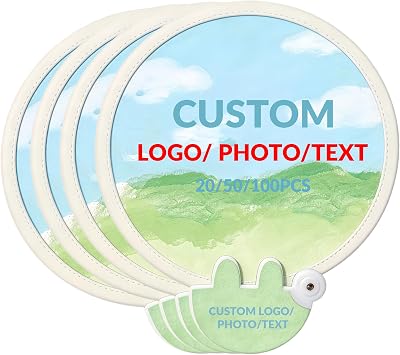 Custom Folding Hand Fans, Personalized Round Wedding Fans, Portable Hand Fan, Custom Logo, Photo or Text Bulk Advertising Fan for Wedding, Exhibition, Outdoor Events& Party Favors 50