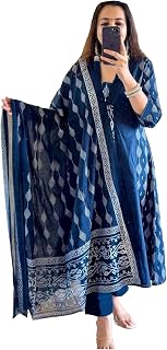 ANNI Designer Women's Rayon Viscose Printed Anarkali Kurta with Pant & Dupatta Price In India