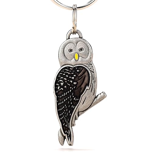 DANFORTH Barred Owl Keychain - Handcrafted Pewter - 2 1/8