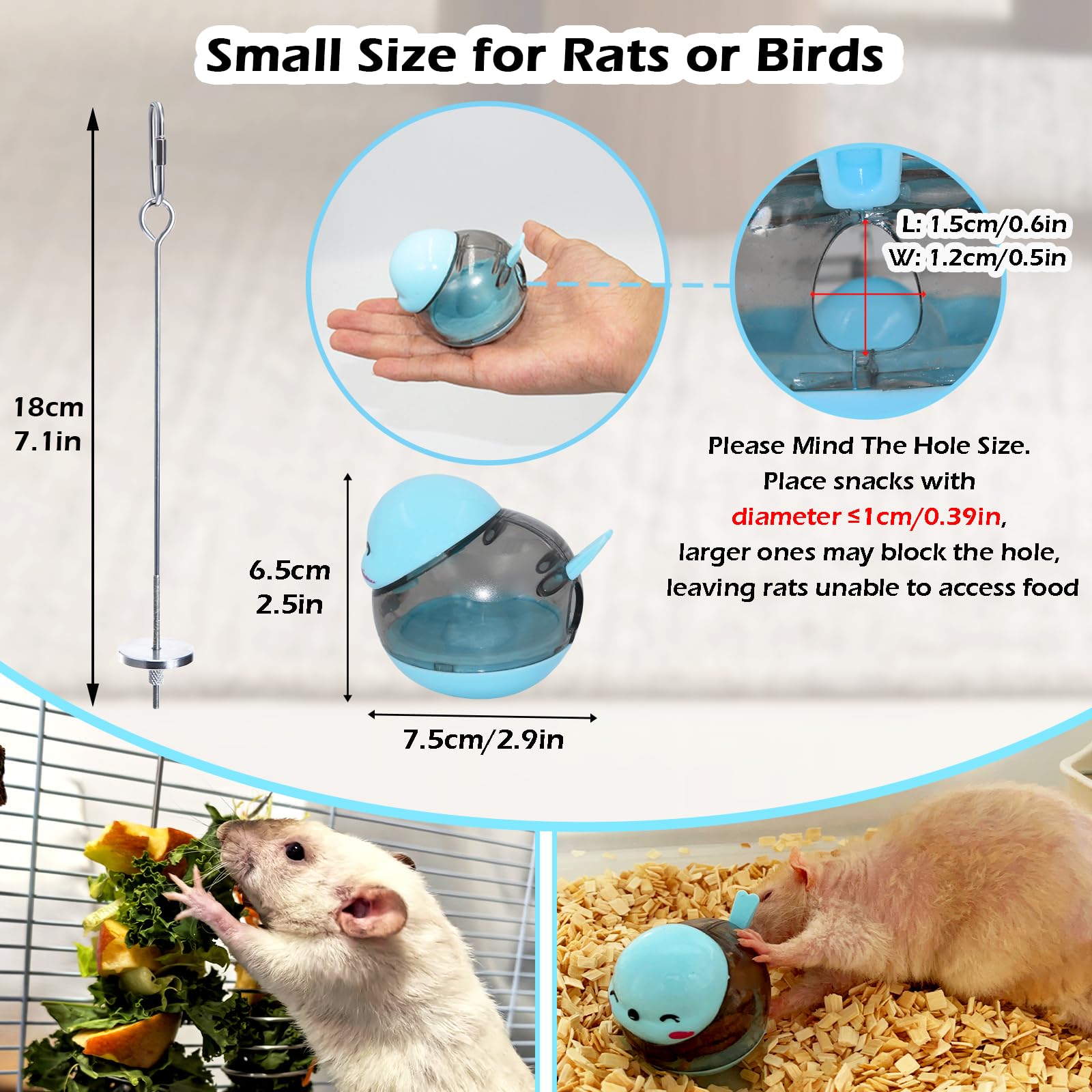 2Pcs Rat Enrichment Toys Set - Treat Dispenser & 304 Stainless Steel Fruit/Veg Holder, Interactive Foraging Puzzle Toys for Rats/Mice/Birds, Rotating Sniffing Toy with Slow Feeder & Intelligence Game - image 5
