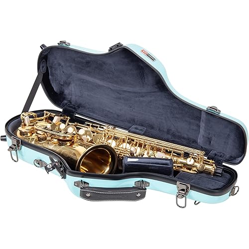 Crossrock Pro-Grade Alto Saxophone Case | Mint Blue Finish, TSA Lock, Elite Protection, Detachable Straps, Accessory Pocket for Professional Musicians