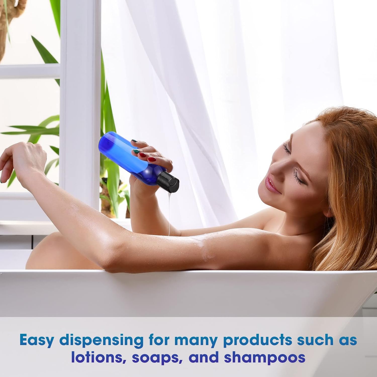 Eccliy 48 Pack 8oz Empty Plastic Squeeze Bottles with Disc Caps Travel Containers Refillable Plastic Empty Bottles with Caps for Shampoo, Lotions, Liquid Body Soap, Creams (Blue)