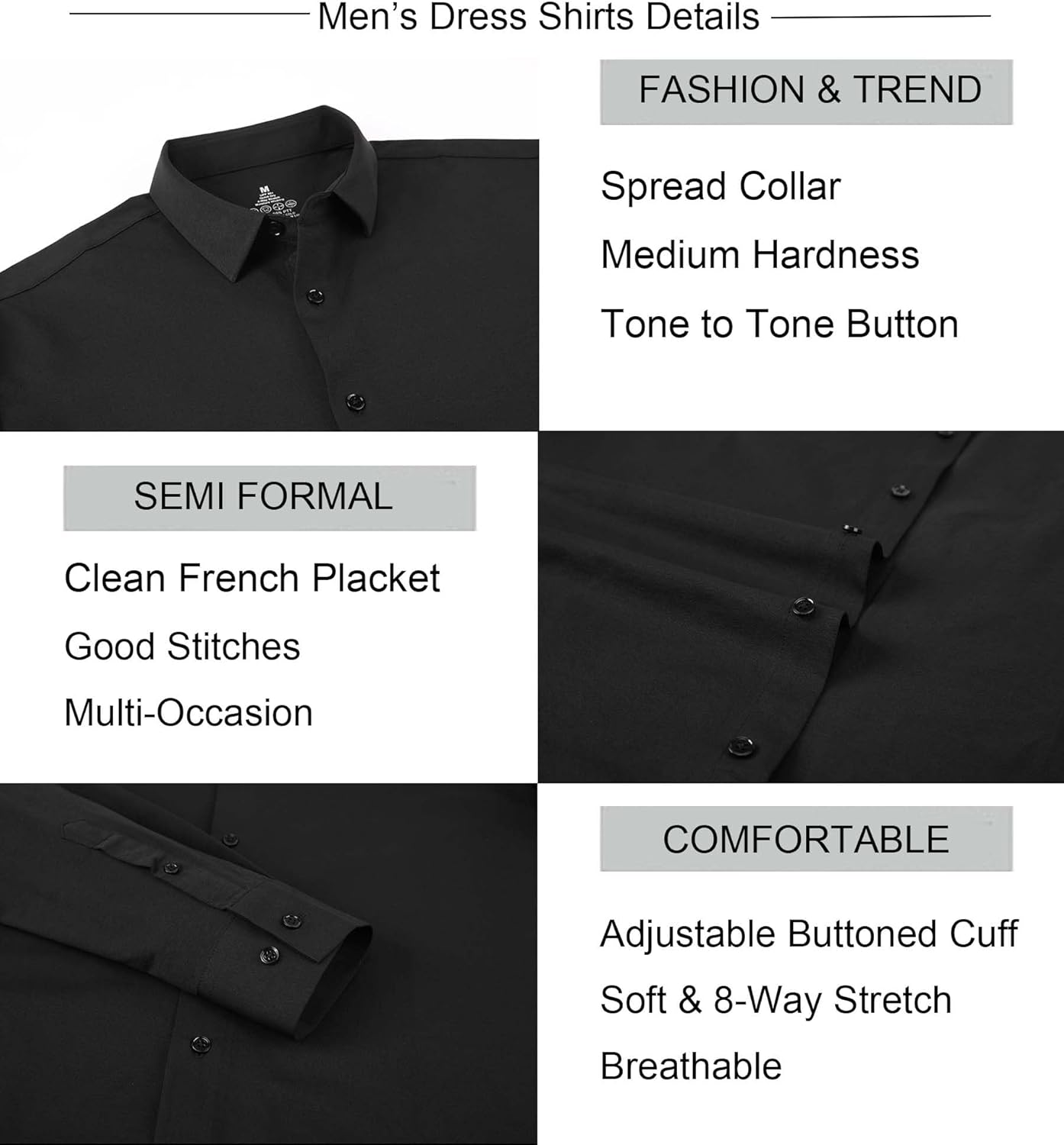 Alex Vando Mens Dress Shirts 8-Way Super Stretch French Placket Business Button Down Shirt Men - Image 5
