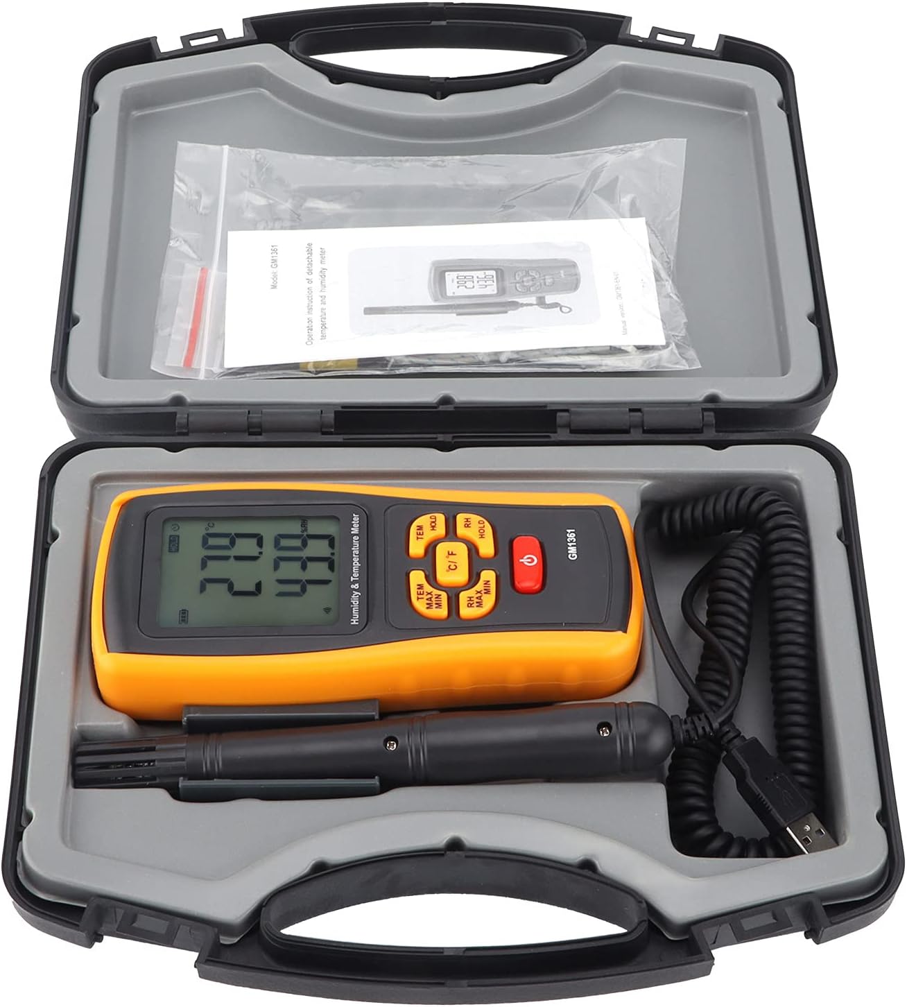 GM1361 Electronic Thermometer Hygrometer High Accuracy Handheld Temperature Humidity Meter with K-Type Thermocouple for Industry & Laboratory