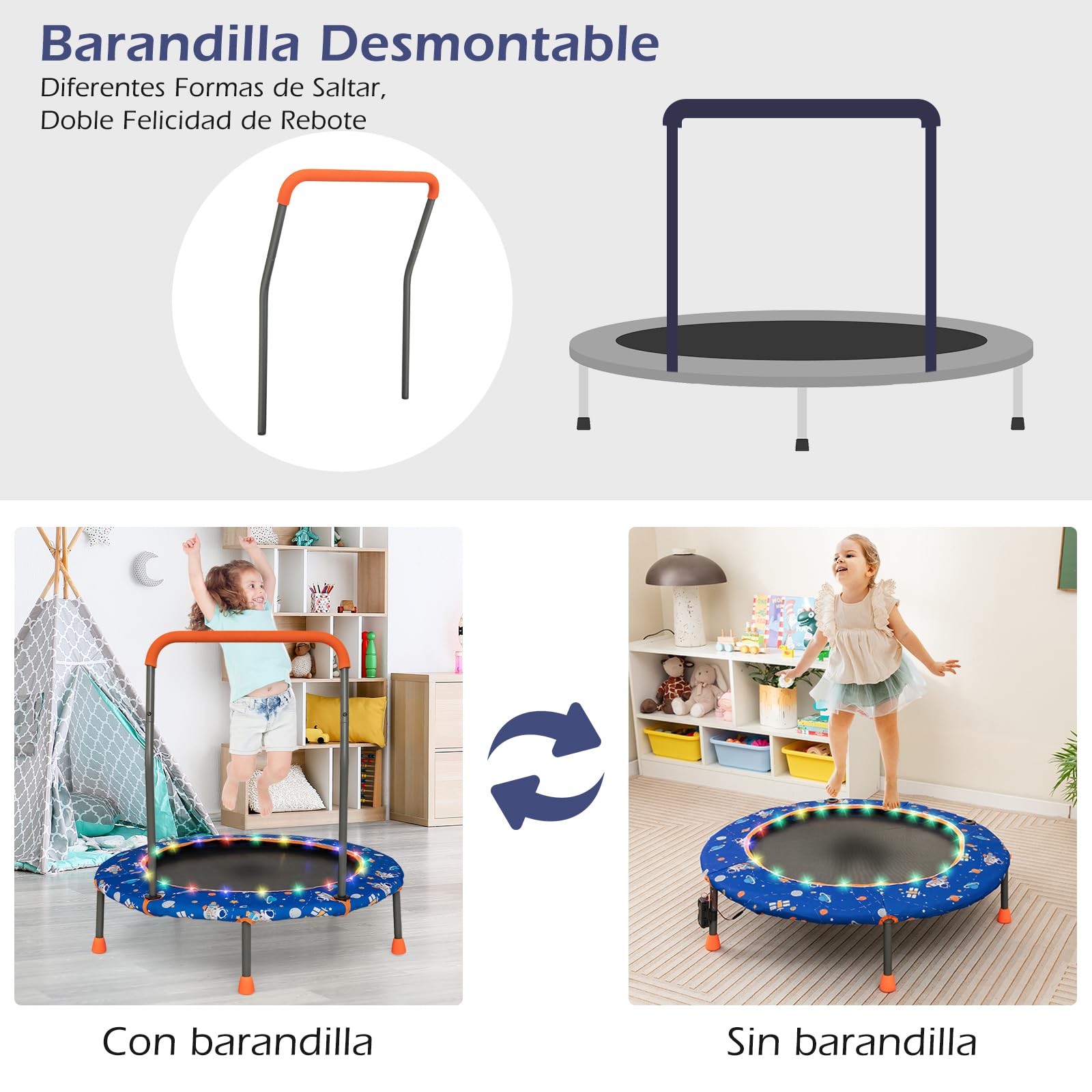 COSTWAY Trampolín para Niños de 92 cm, Mini Trampolín con Manija de Seguridad, Alfombra de Salto Redonda & Cubierta Protectora, Trampolín Infantil de 3 a 6 años para Interior