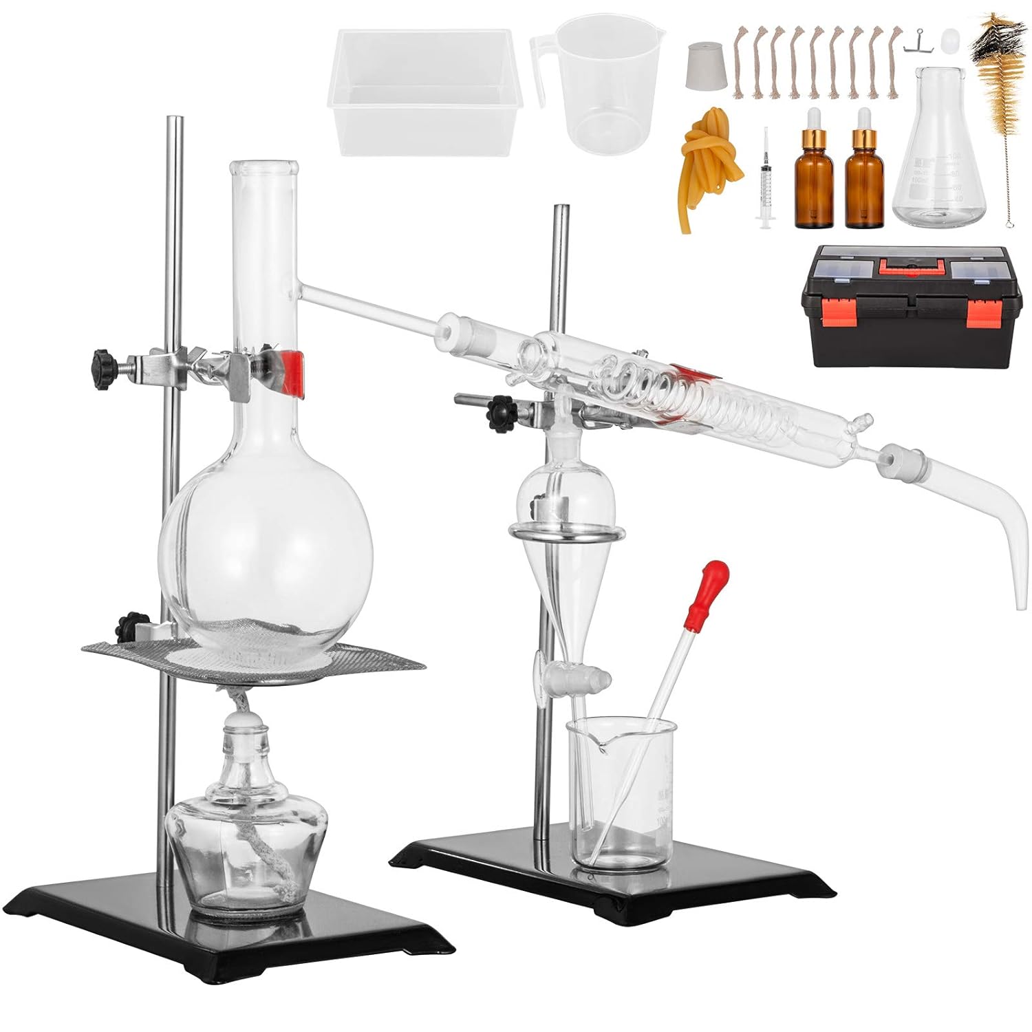 VEVOR Distillation Apparatus Kit 500ml Essential Oil Distiller Fractional Distillation Kit Lab Glassware Distillation Apparatus Short Path Distillation Kit Organic Chemistry Glassware Kit: Industrial & Scientific