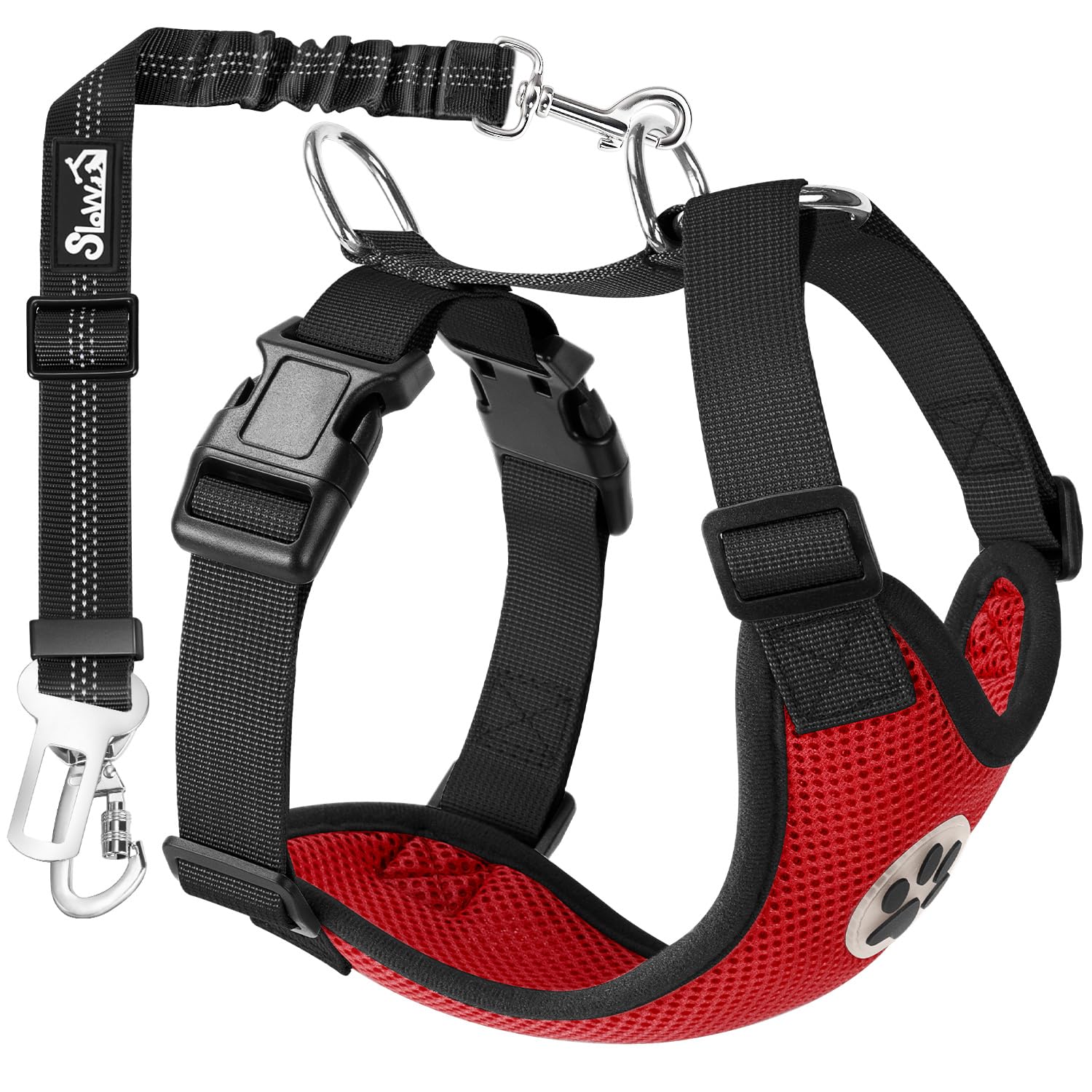 SlowTon Dog Car Harness Seatbelt Set, Pet Vest Harness with Safety Seat Belt for Trip and Daily Use Adjustable Elastic Strap and Multifunction Breathable Fabric Vest in Vehicle for Dogs โ image 1