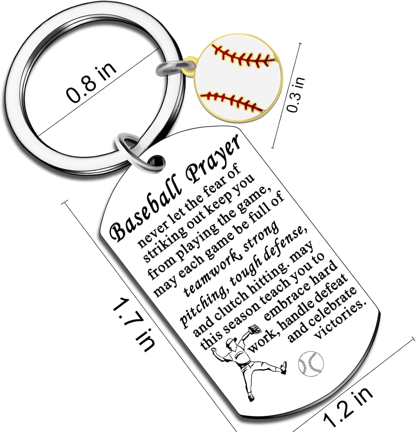 Ikacvb Baseball Accessories For Boys Baseball Party Favors Cool Baseball Gifts For Teen Boys 8-12 Men Inspirational Baseball Prayer Keychain Stuff Gifts For Baseball Players, Small, Silver - Image 2