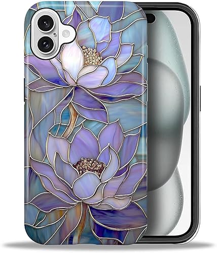 Miniatura 160 de Funda para iPhone 11, carcasa dura a prueba de golpes + silicona suave 2 en 1 híbrida, parachoques a prueba de caídas - Vidrio manchado con flores