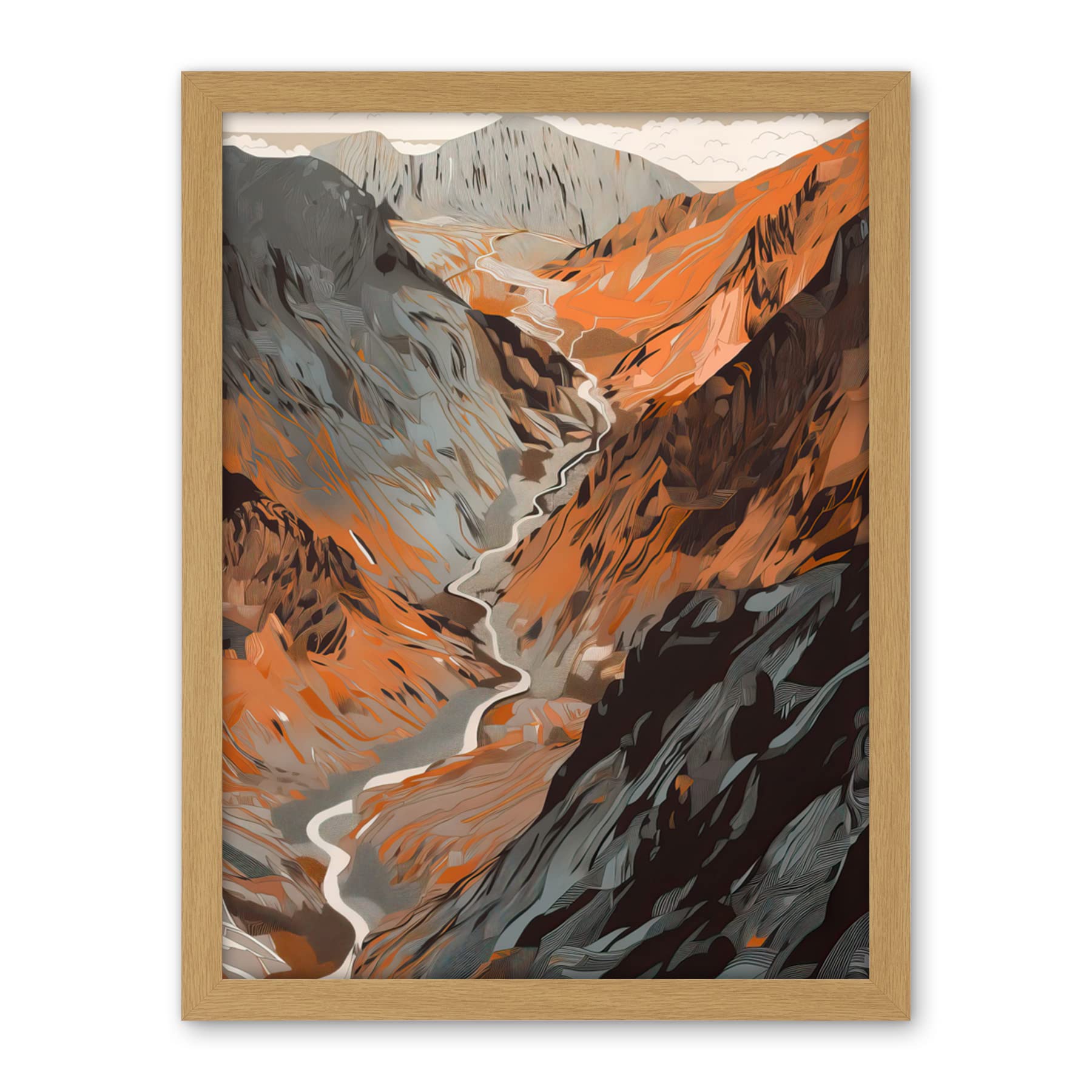 Artery8 Scaffel Pike Hiking Trail Rocky Mountain Landscape Artwork Framed Wall Art Print 18X24 Inch