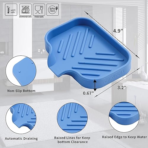 Vista 189 de Jaboneras de baño de silicona con boquilla de drenaje, organizador de fregadero de baño y cocina, soporte para esponja, bandeja de jabón para Gris